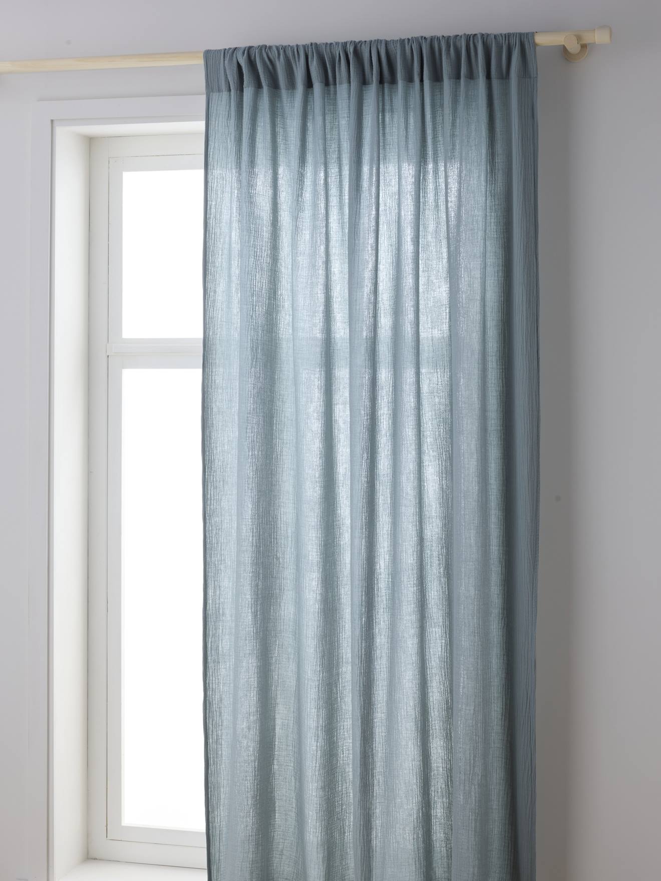 Vertbaudet Kinderzimmer Vorhang Aus Musselin Blaugrau 140X260