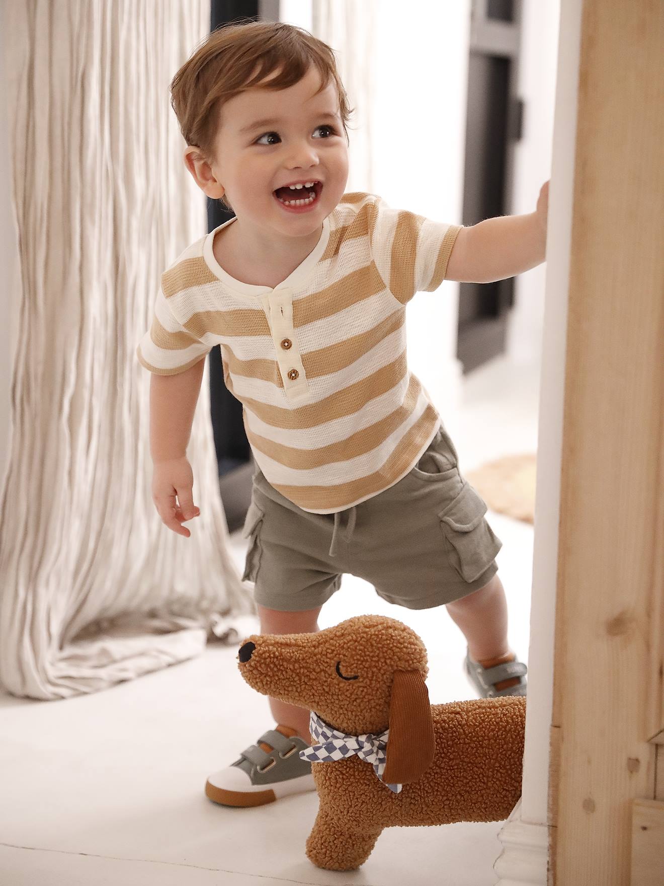 Bio-Kollektion: Baby Cargo-Shorts aus Sweatware khaki Gr. 80 von vertbaudet