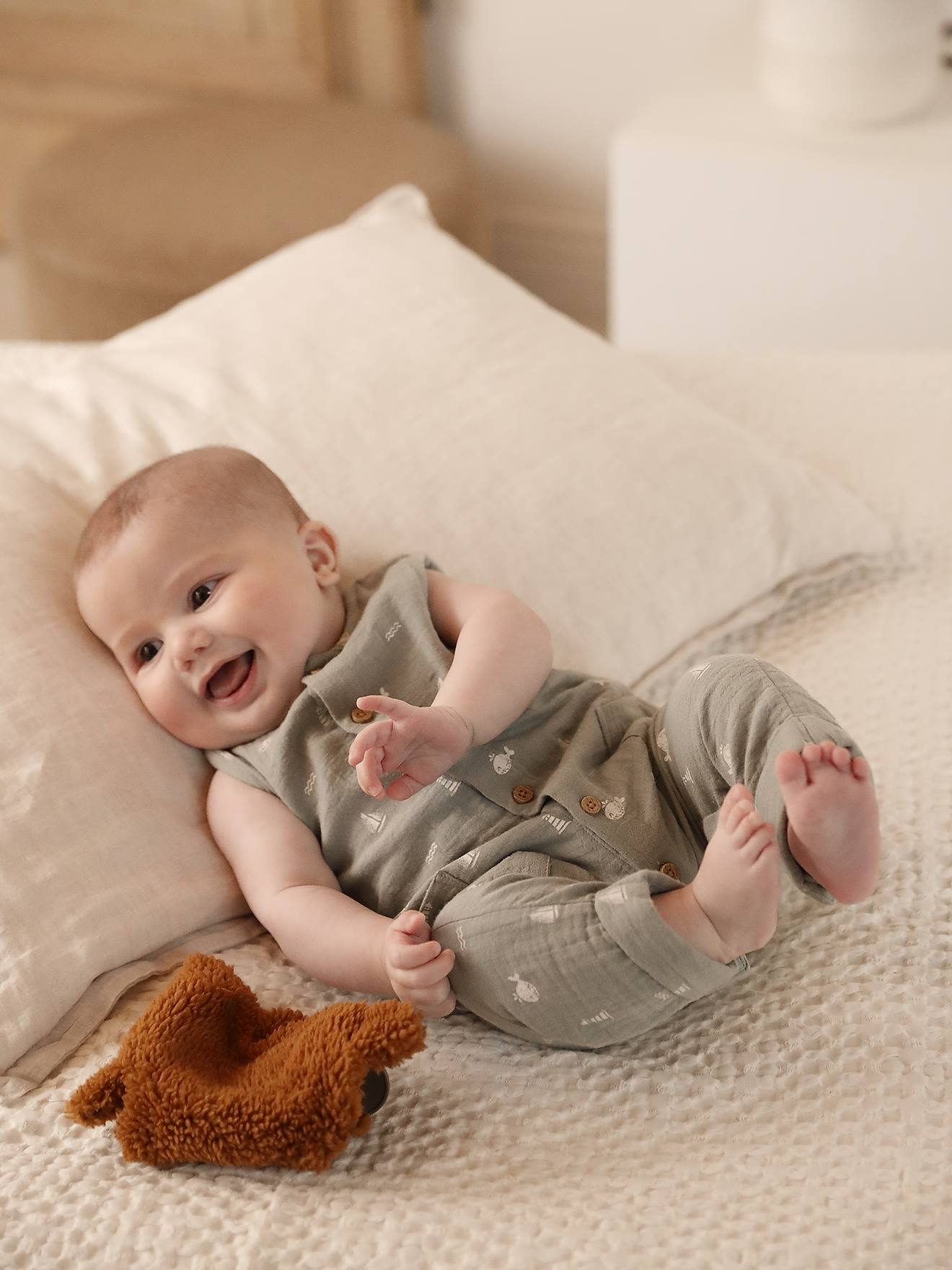 Vertbaudet Baby Musselin-Overall Salbei Salbeigrün Größe 56