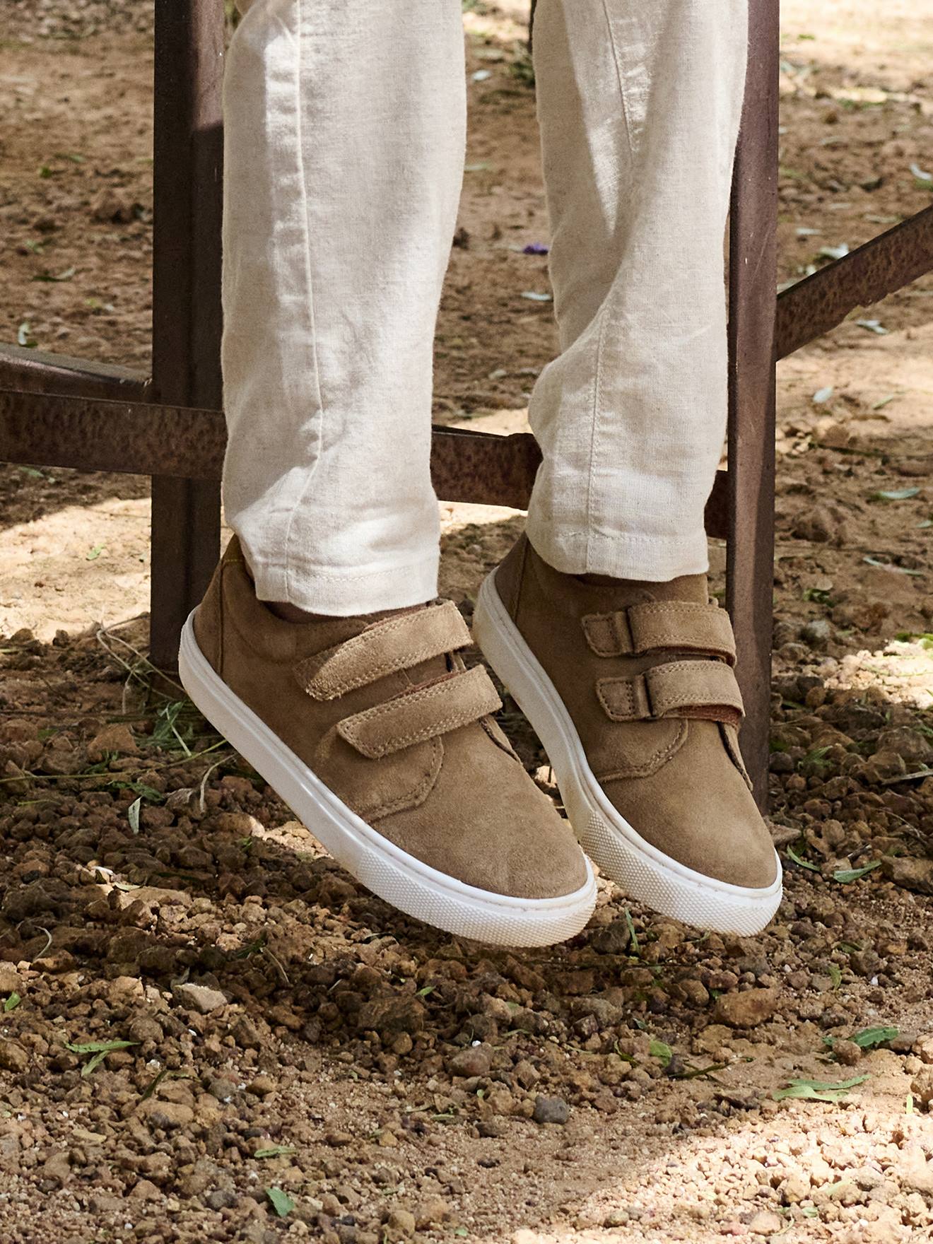 Jungen Leder-Halbschuhe mit 2 Klettriemchen