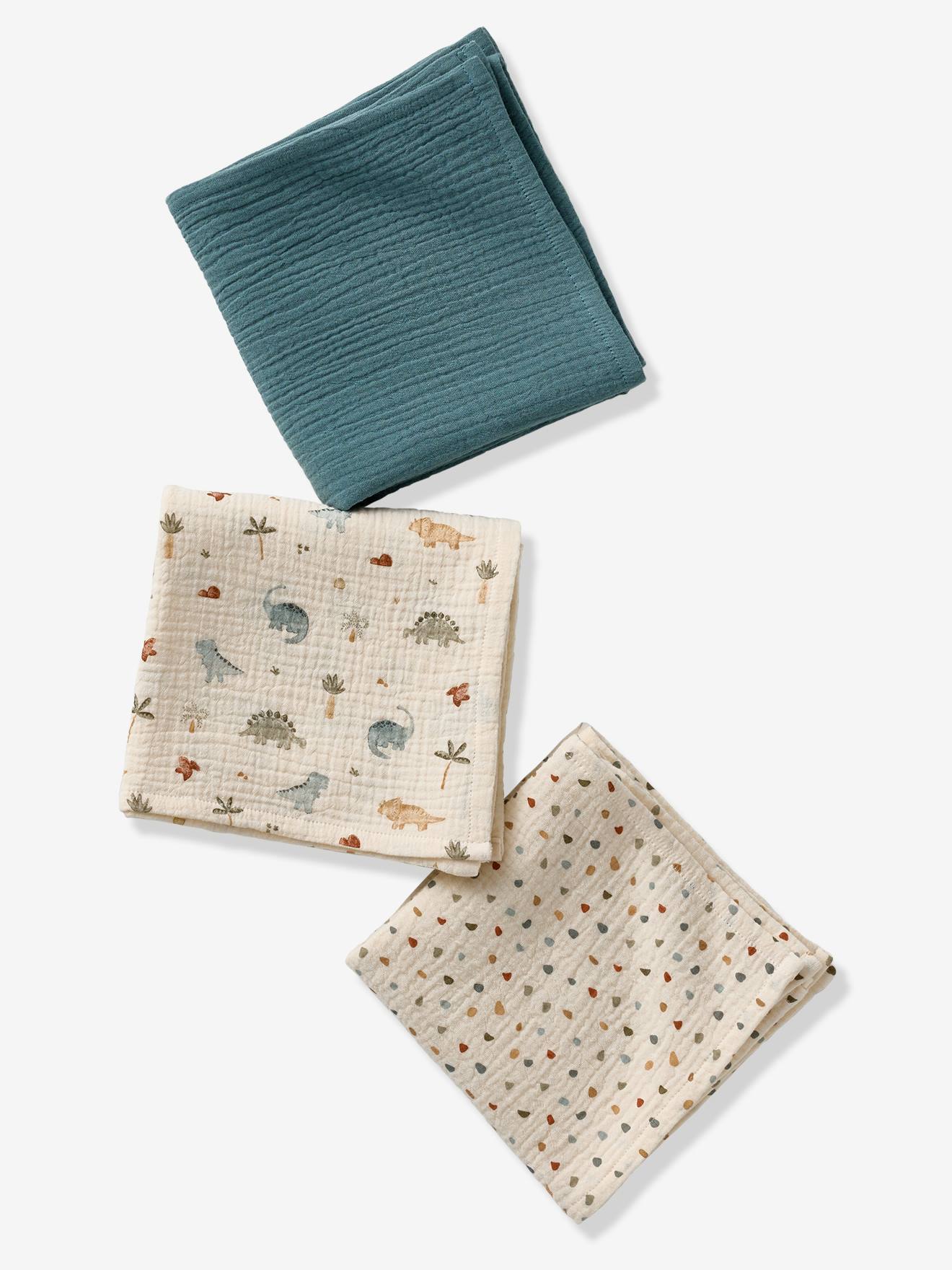 Vertbaudet 3Er-Pack Baby Wickeltücher Minisaurus Aus Baumwollmusselin Mehrfarbig Einheitsgröße