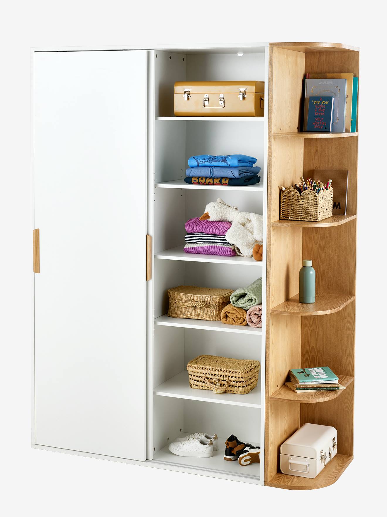 Thumbnail - Schrank JAPI mit 2 Schiebetüren und Bücherregal Kinderzimmer