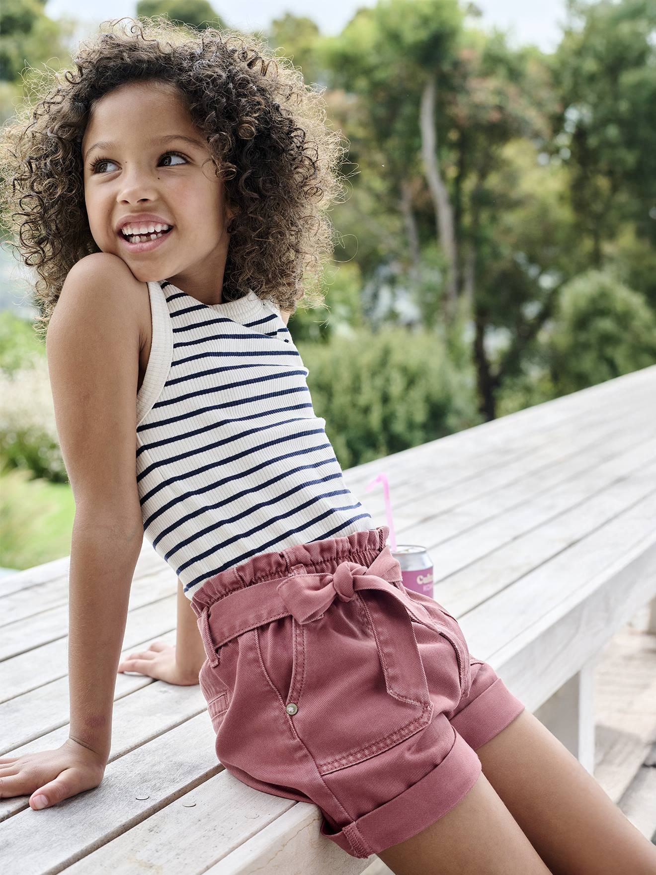 Mädchen Trägertop aus Ripp wollweiß/blau Gr. 128 von vertbaudet