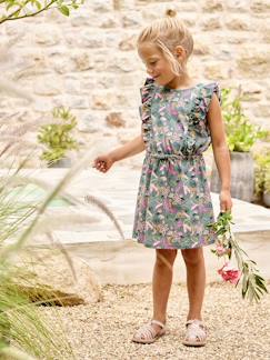 Maedchenkleidung-Kleider-Bedrucktes Mädchen Jerseykleid mit Volantärmeln