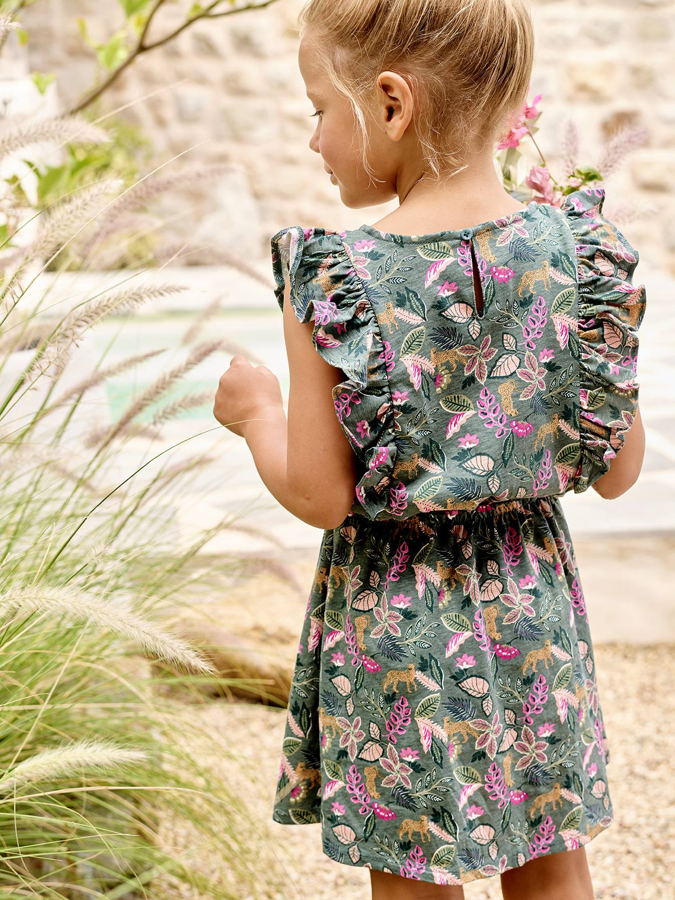 Thumbnail - Bedrucktes Mädchen Jerseykleid mit Volantärmeln