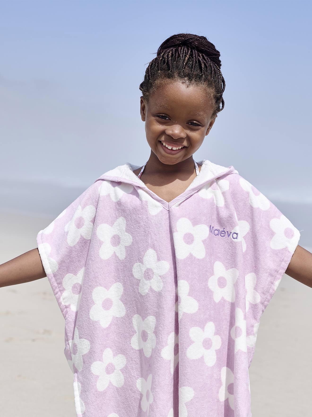Kinder Badeponcho mit Recycling-Baumwolle lila