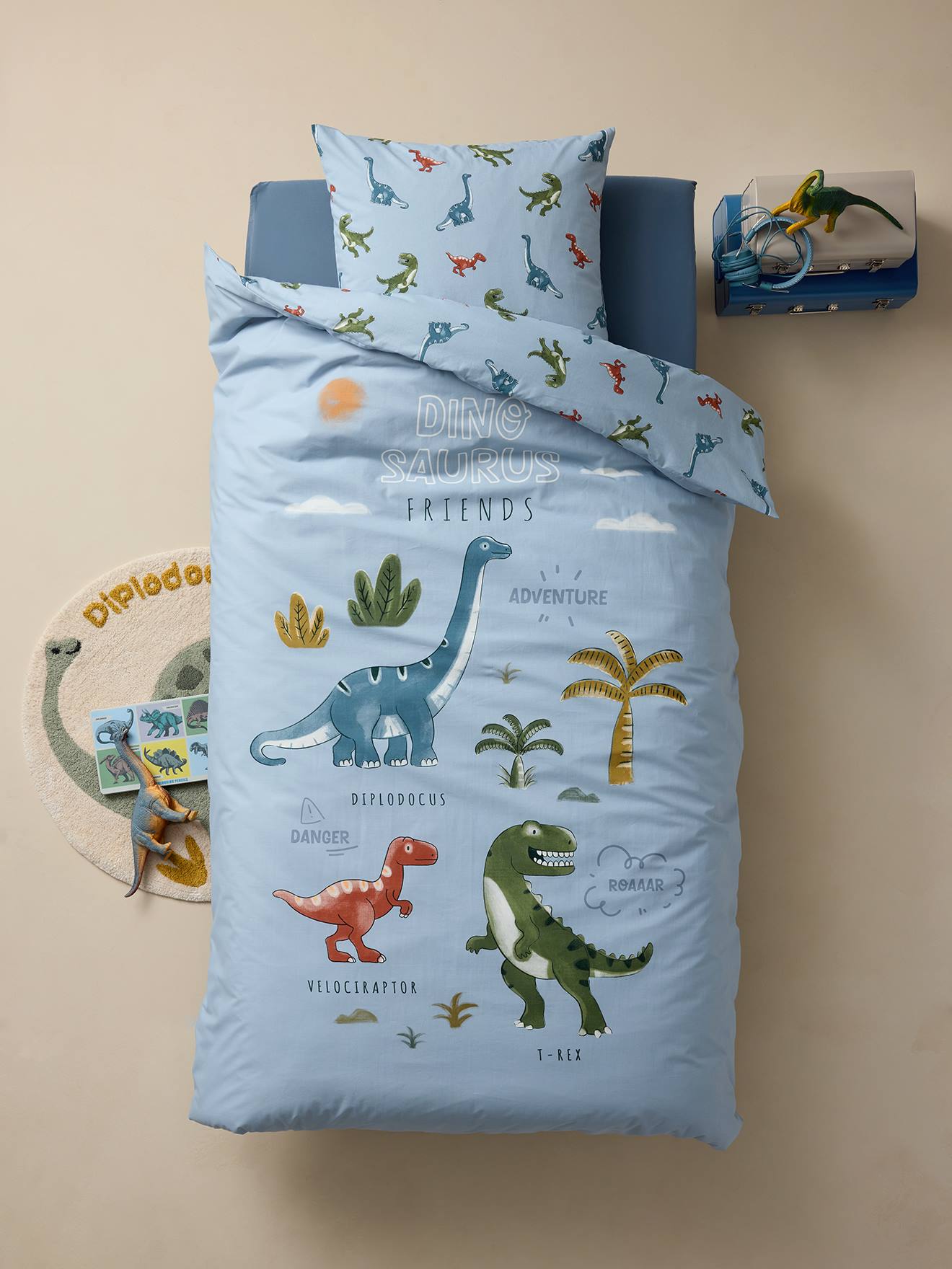 Kinder Bettwäsche-Set DINO FRIENDS mit Recycling-Baumwolle eis