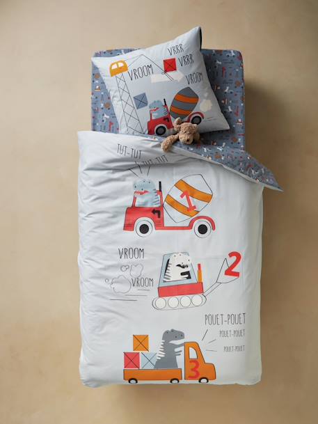 Set aus Bett- und Kissenbezug „Dino Truck“ - blaugrau bedruckt - 2