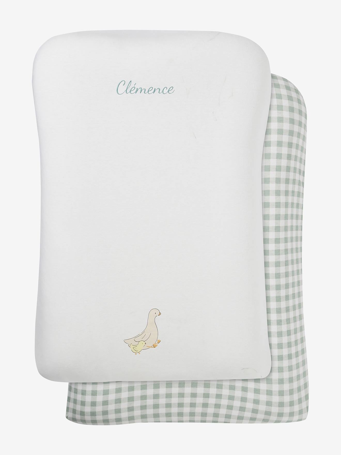 Vertbaudet 2Er-Pack Baby Wickelauflagen-Bezüge Kleine Gans Grün Kariert Einheitsgröße