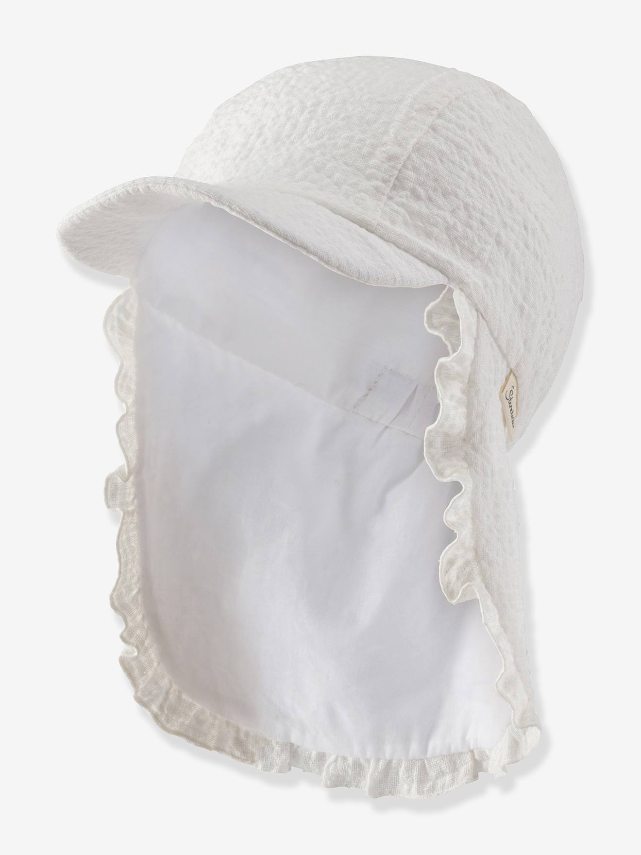 Mädchen Schirmmütze mit Nackenschutz & Rüsche Sterntaler weiß Gr. 47 cm