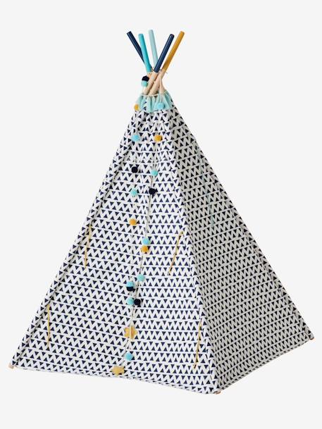 Wendbares Spielzelt / Tipi „Sioux“ mit Holzstangen, FSC - weiß/blau bedruckt - 5