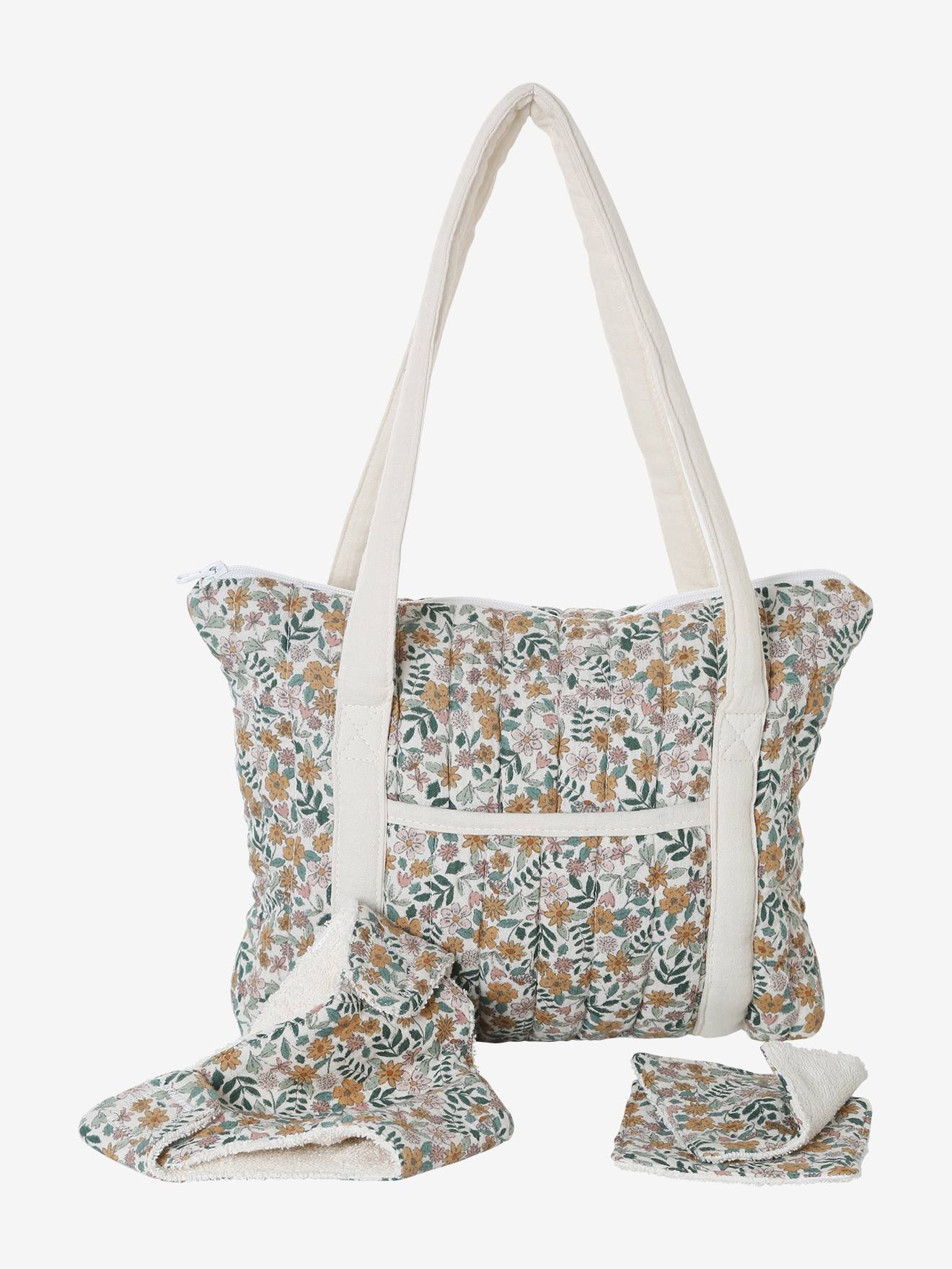Vertbaudet Puppen Wickeltasche Wollweiß Geblümt Retro Flower Einheitsgröße