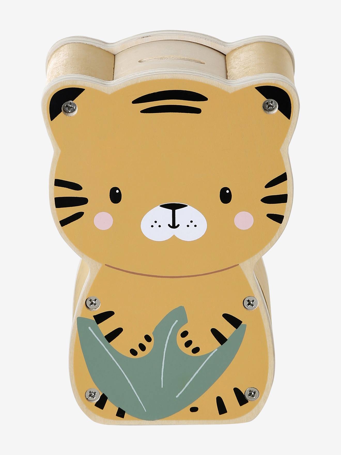 Vertbaudet Musik-Spardose Tansania In Tiger-Form Holz Fsc® Gelb Einheitsgröße