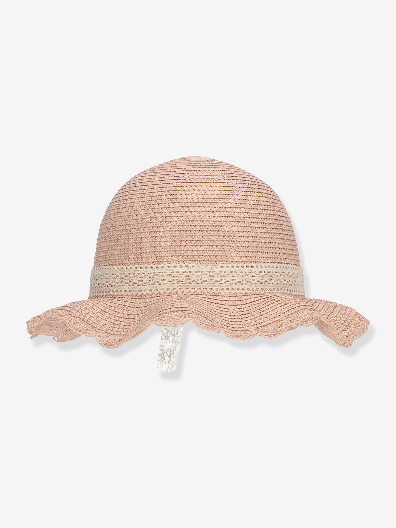 Mädchen Strohhut mit Spitzenband Sterntaler rosa Gr. 55 cm