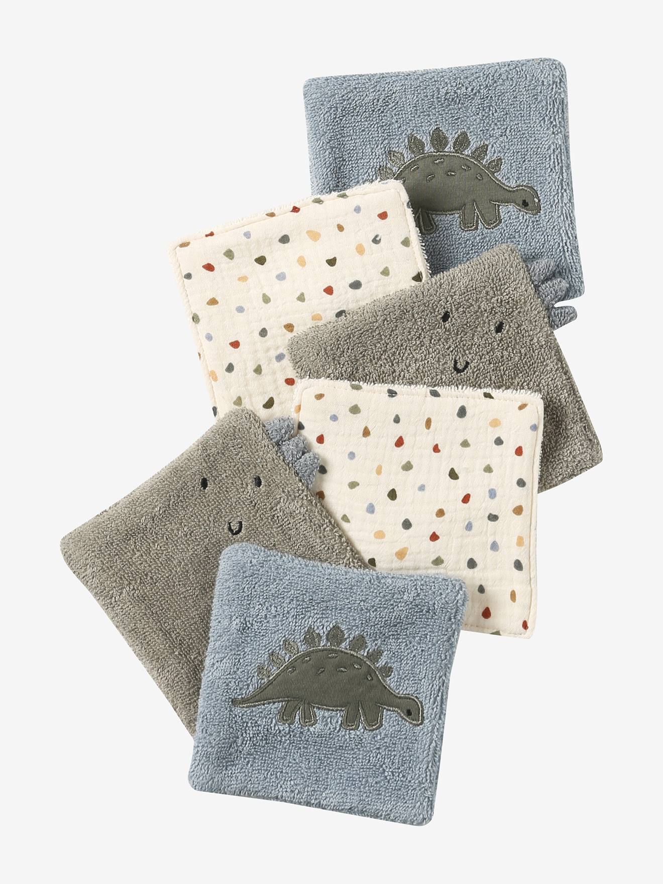 Vertbaudet 6Er-Pack Wiederverwendbare Baby-Feuchttücher Minisaurus Graublau Minisaurus Einheitsgröße