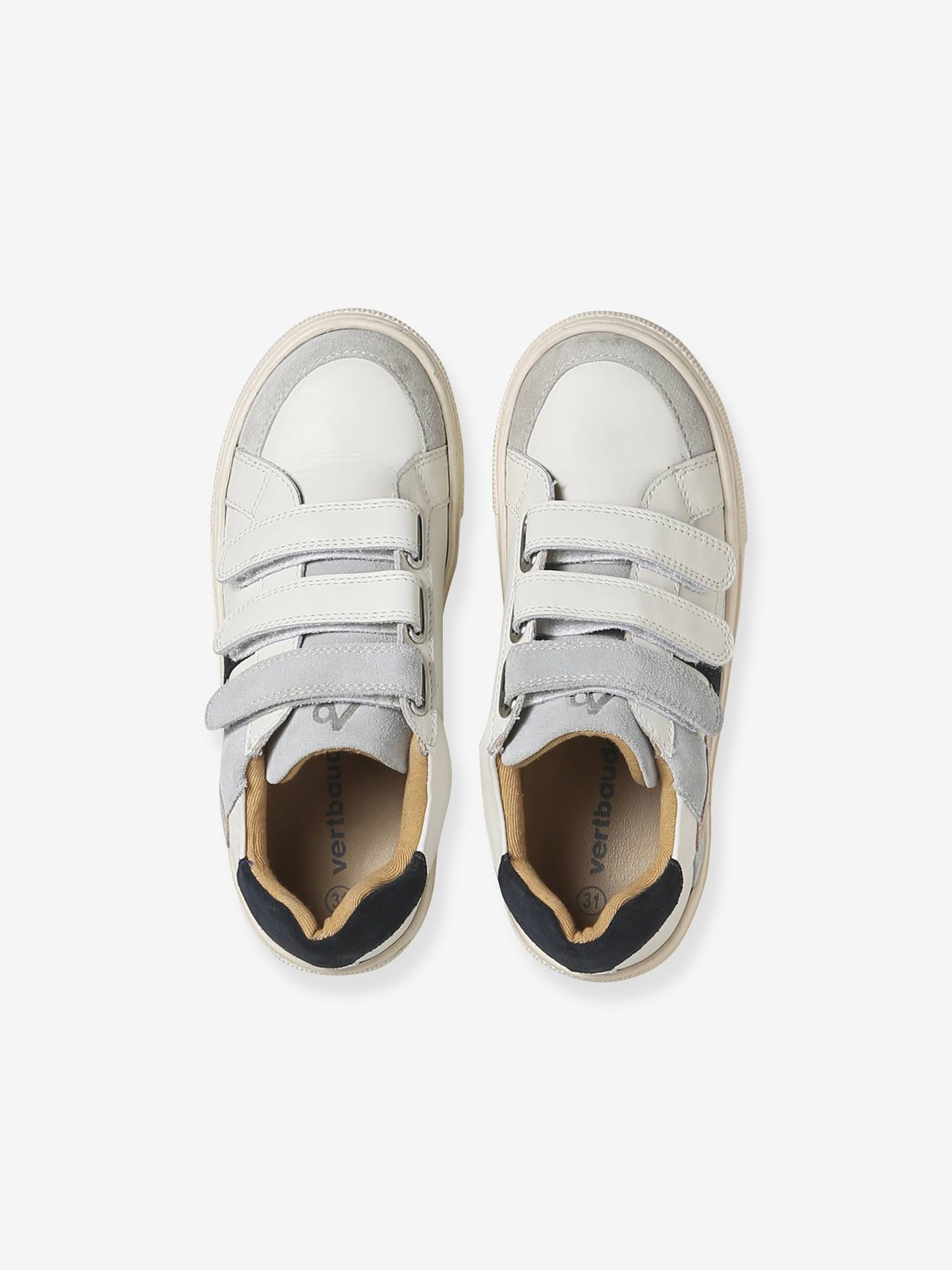 Thumbnail - Kinder Leder-Sneakers mit Klett und Kontrastdetails