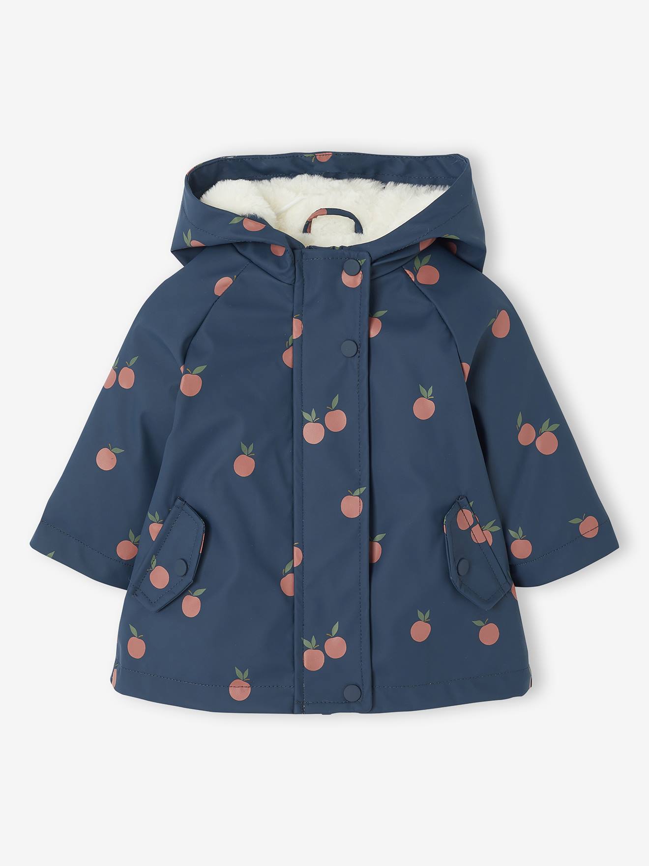 Gefütterte Mädchen Baby Regenjacke mit Blumen & Recycling-Polyester nachtblau Gr. 92/98 von vertbaudet