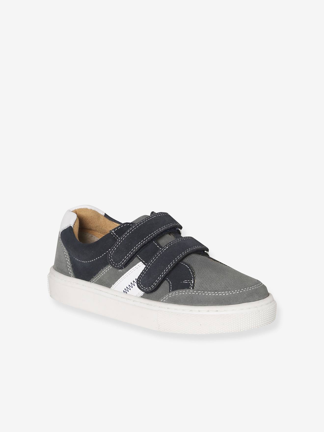 Kinder Klett-Sneakers aus Leder mit Anziehtrick set grau Gr. 26 von vertbaudet