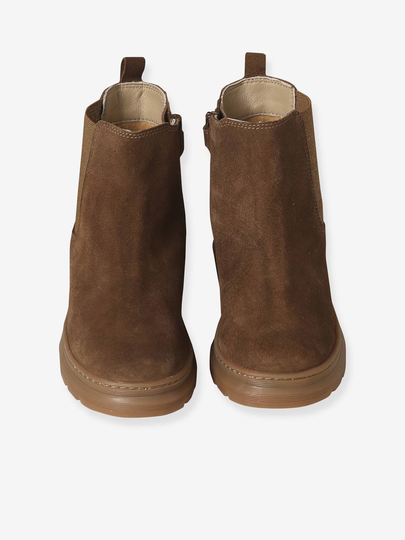 Thumbnail - Kinder Lederboots mit Reißverschluss und elastischem Einsatz camel