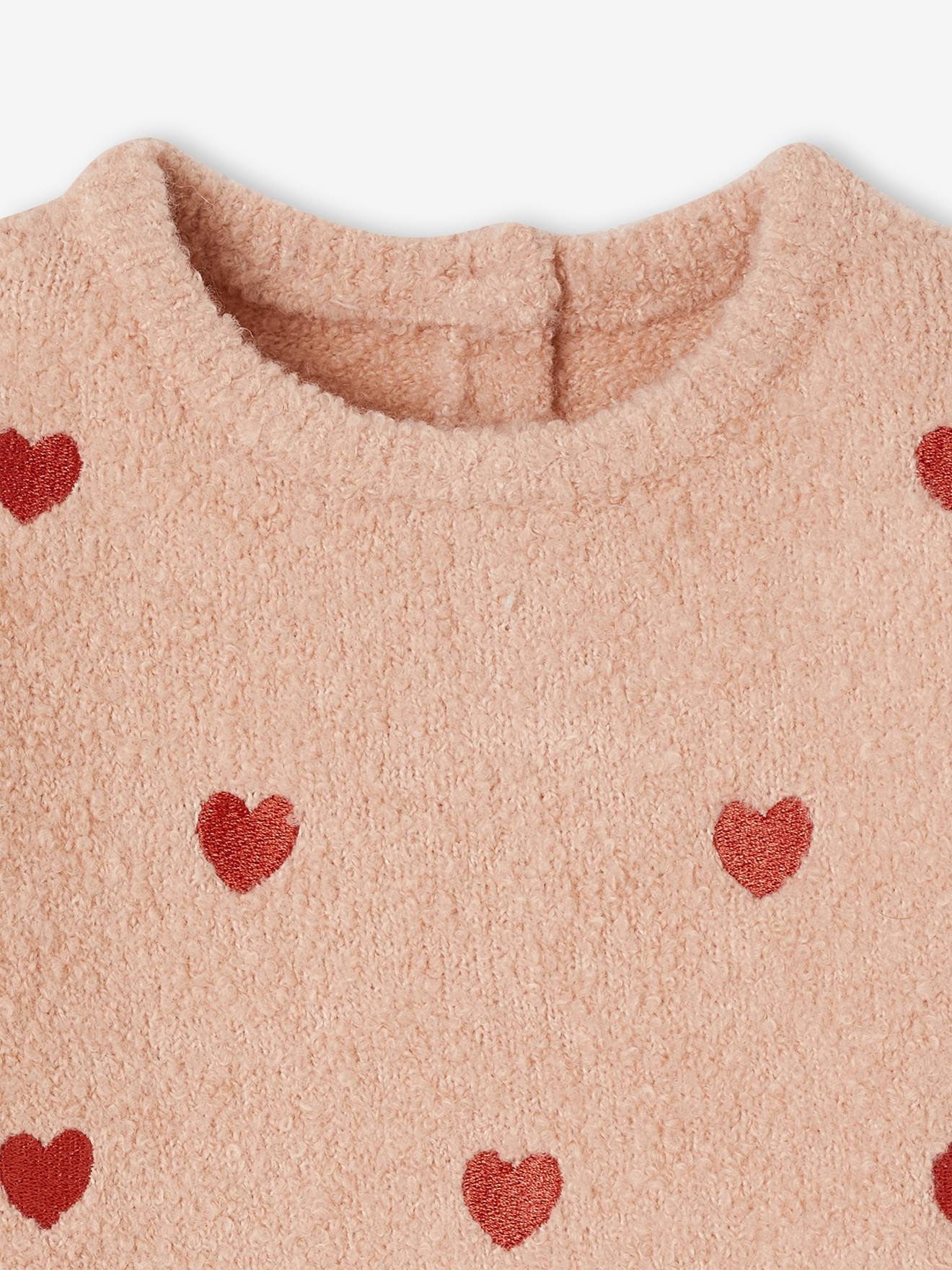 Thumbnail - Baby Pullover mit kleinen Herz-Stickereien pudrig
