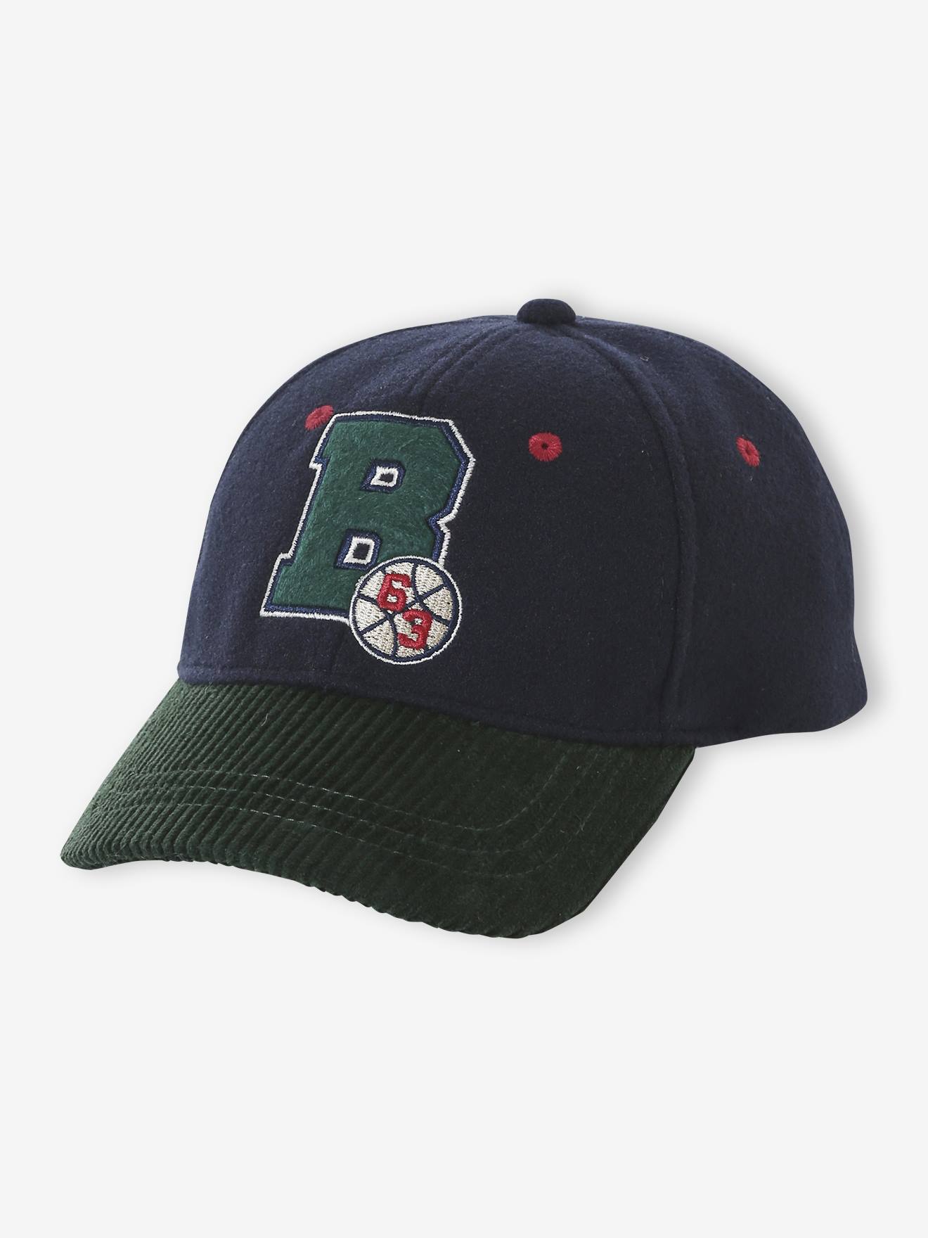 Warme Jungen Cap BALTIMORE, Woll-Optik & Cord blau Gr. 104/116 von vertbaudet