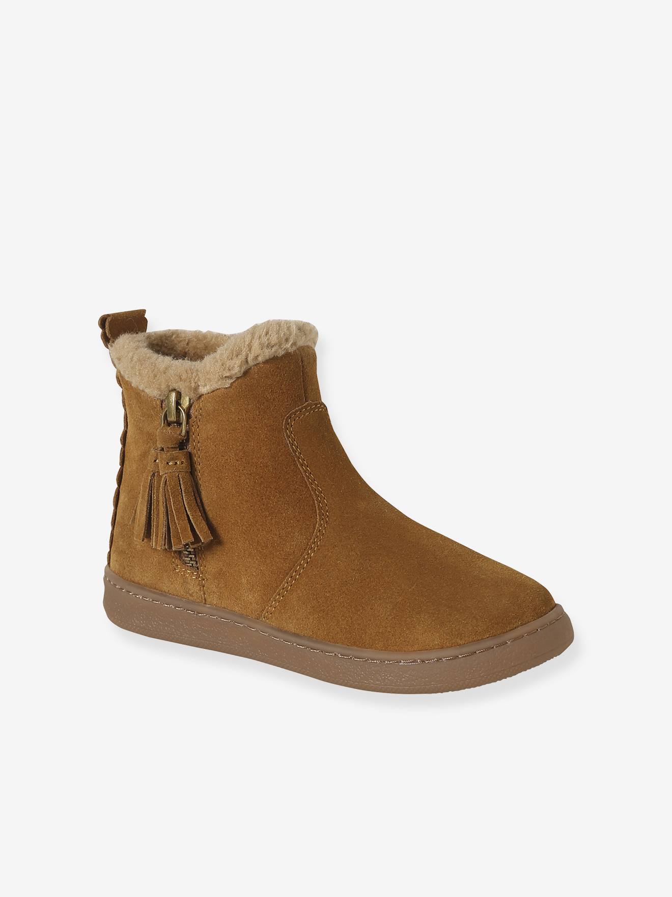 Gefütterte Leder-Boots mit Pompons für Mädchen, Reißverschluss camel Gr. 29 von vertbaudet