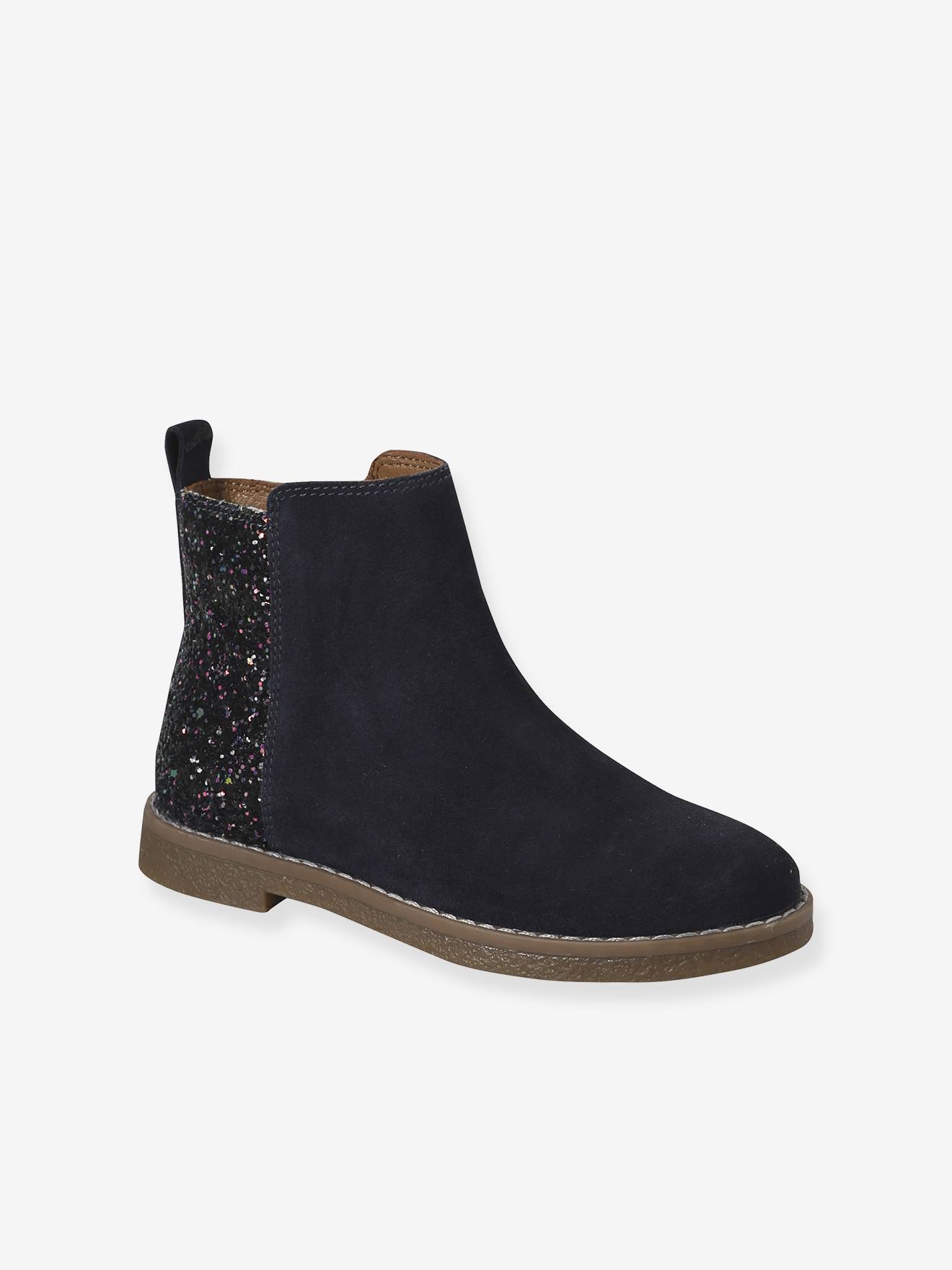 Mädchen Lederboots mit Glitzer & Anziehtrick