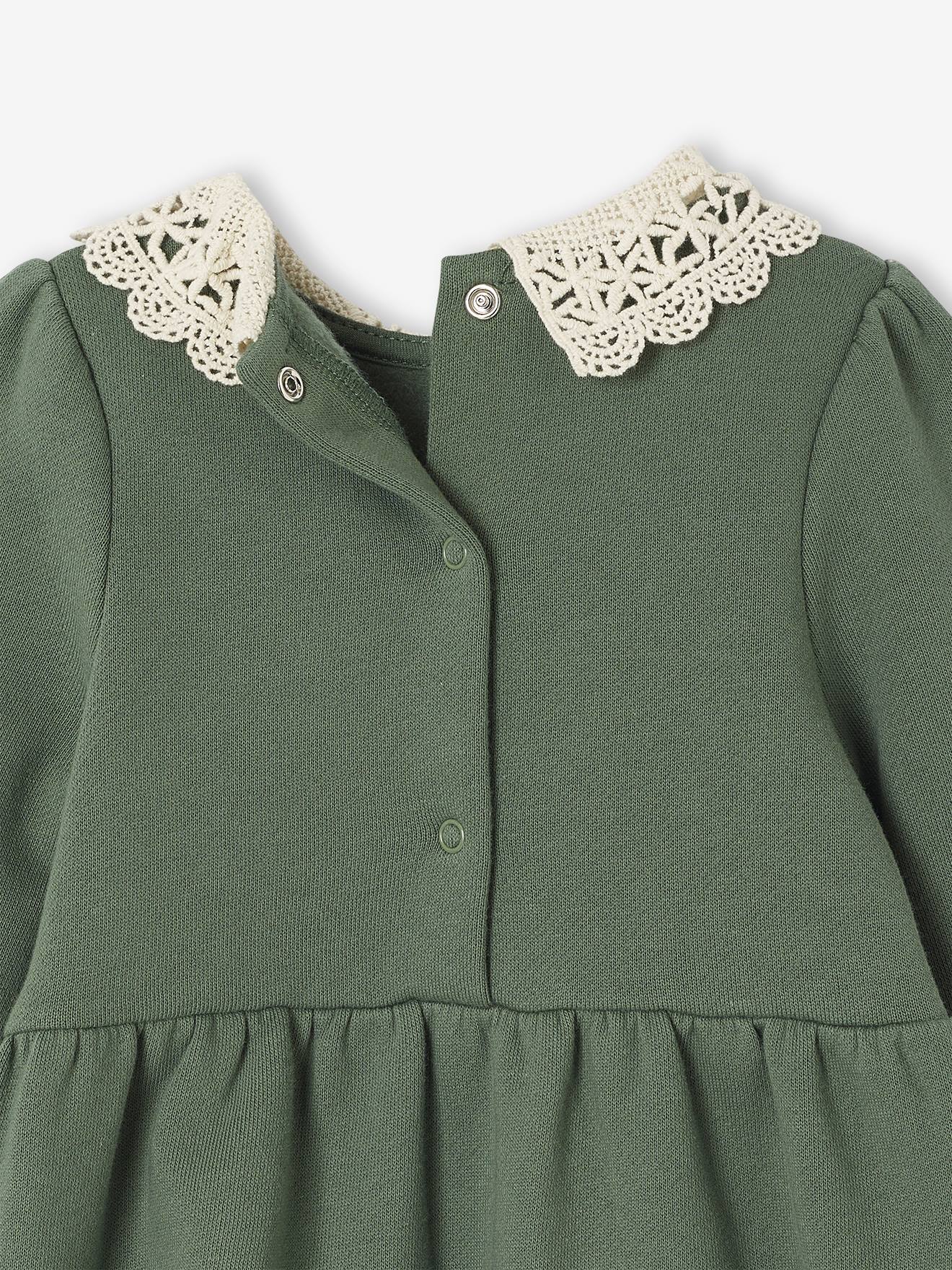 Thumbnail - Mädchen Baby Sweatkleid mit Häkelkragen