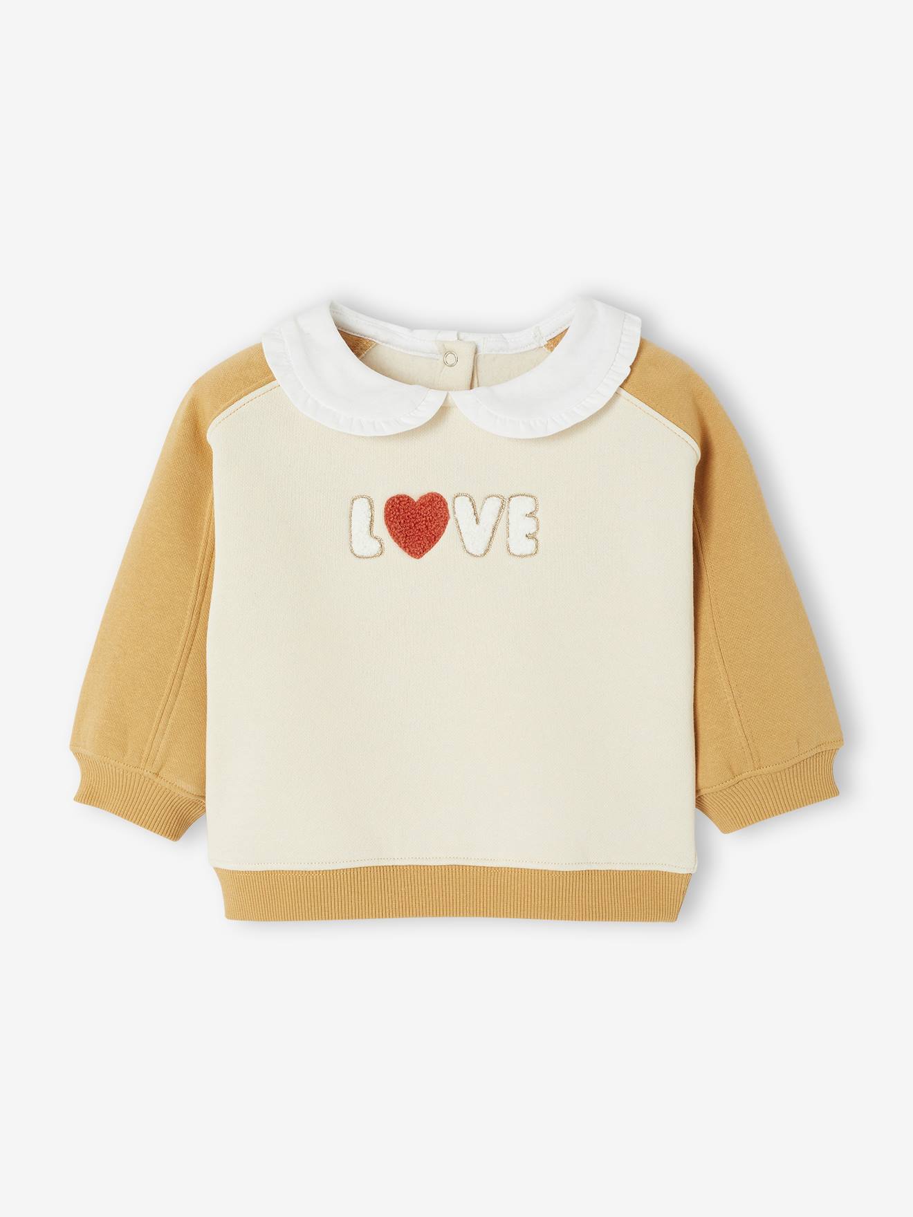 Baby Sweatshirt mit Bubikragen & Stickerei LOVE ocker