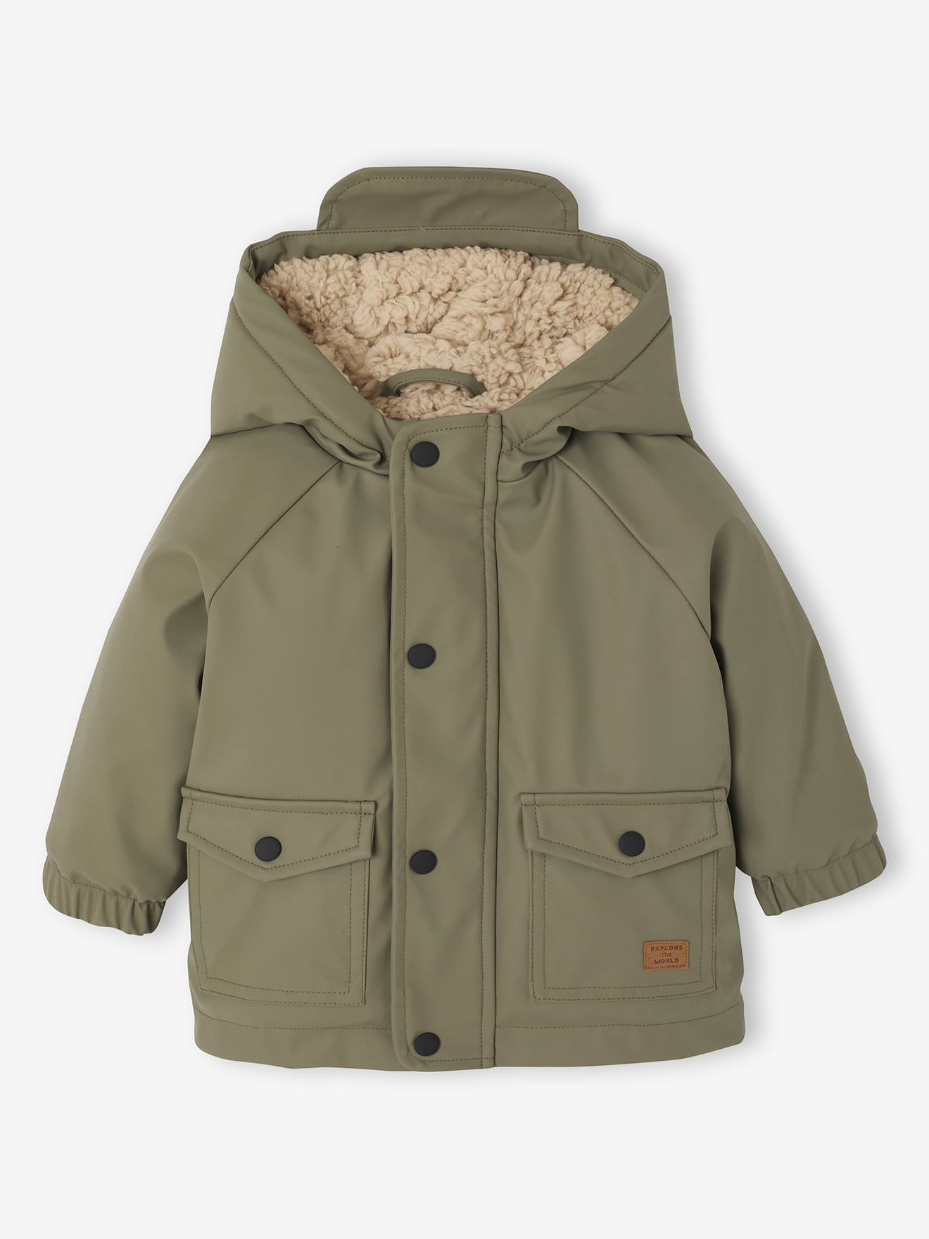 Baby Regenjacke mit Kapuze und Teddyfleece-Futter