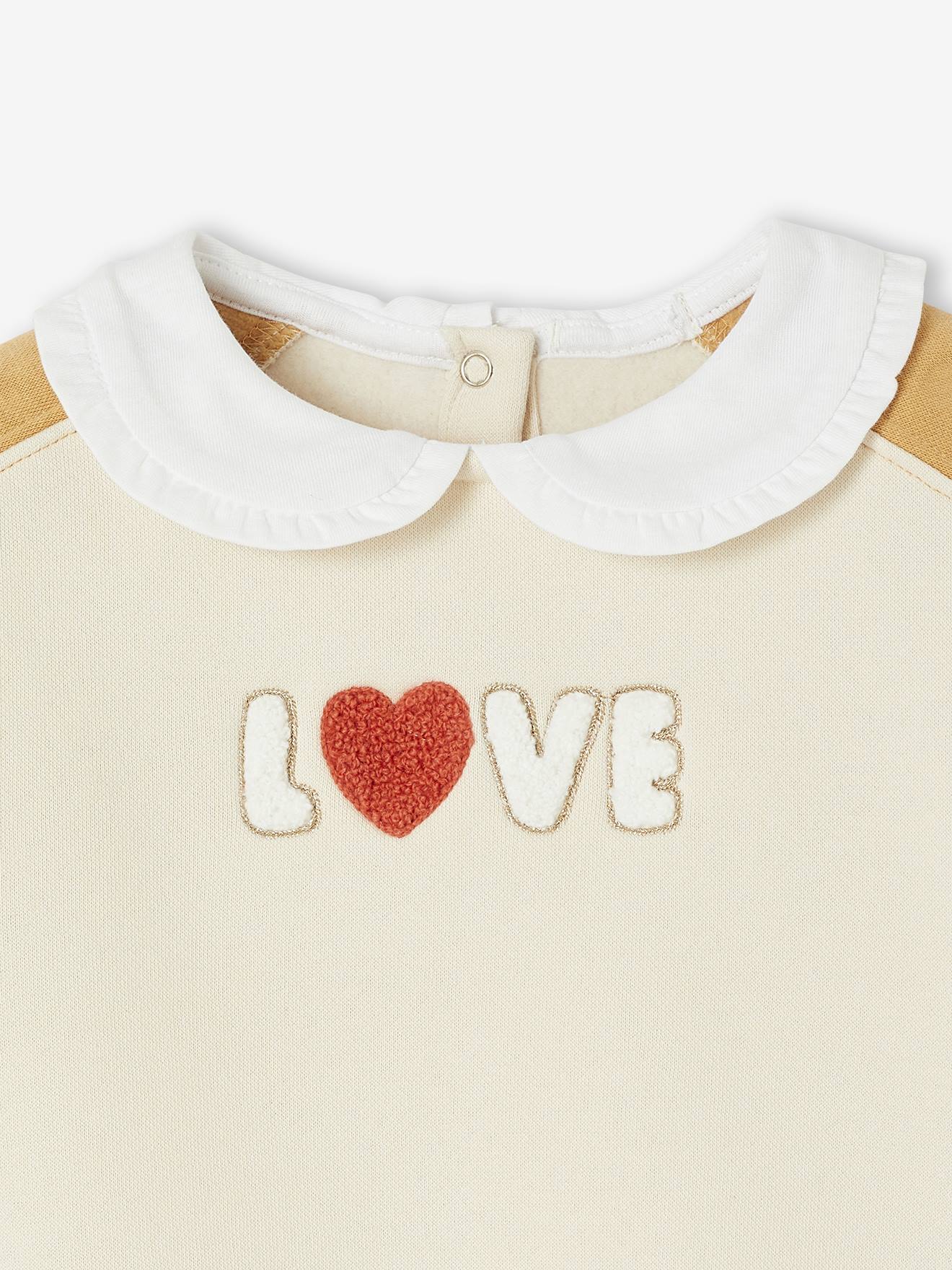 Thumbnail - Baby Sweatshirt mit Bubikragen & Stickerei LOVE ocker