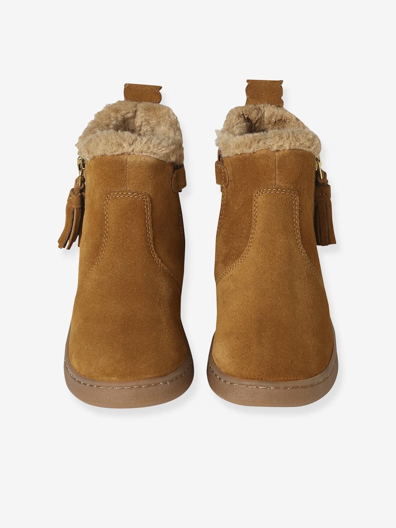 Thumbnail - Gefütterte Leder-Boots mit Pompons für Mädchen