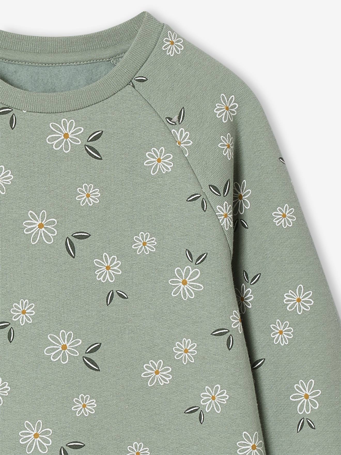 Thumbnail - Mädchen Sweatkleid mit Blumen salbei