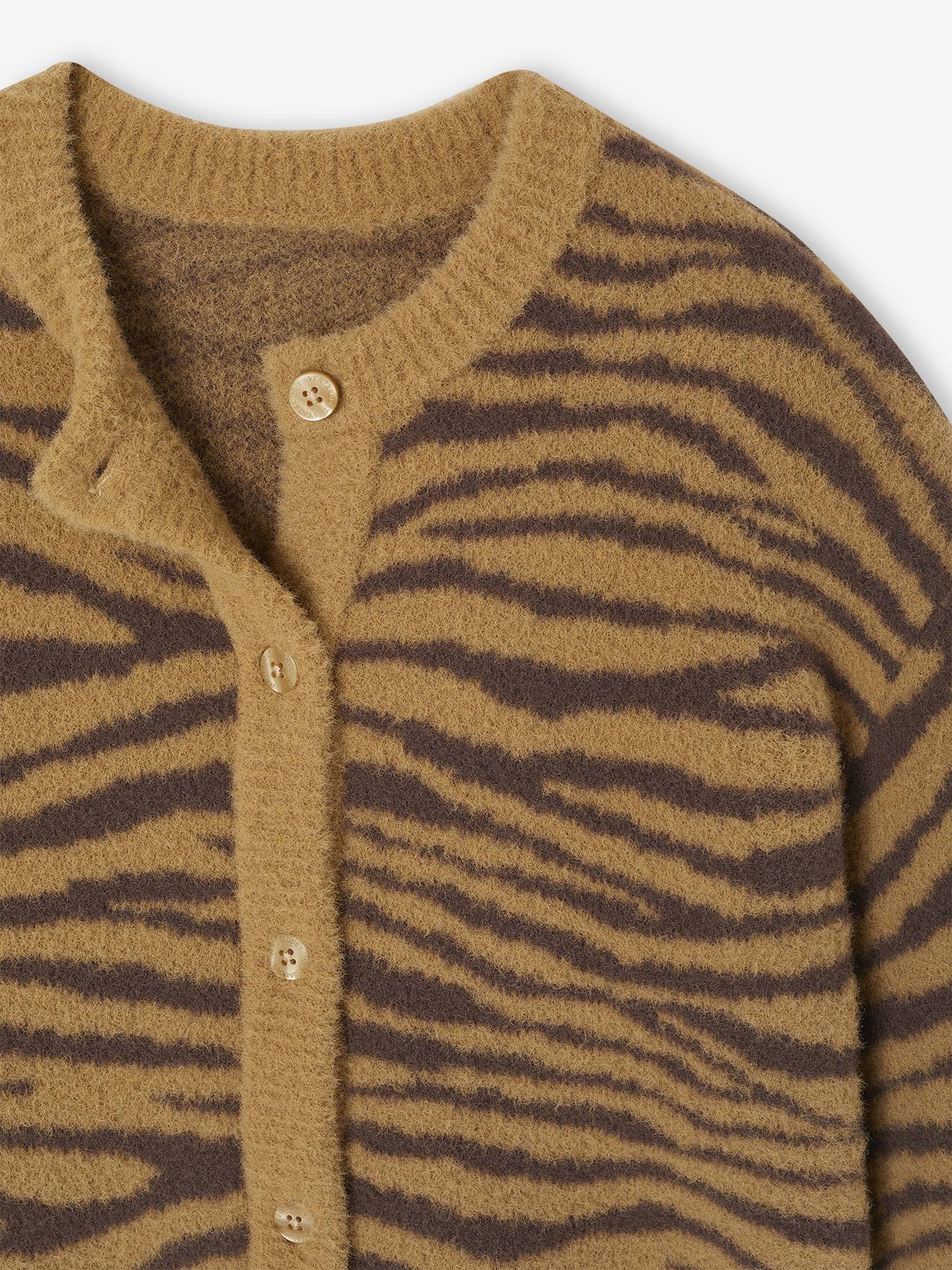 Thumbnail - Flauschige Mädchen Strickjacke mit Tiermotiven schokolade