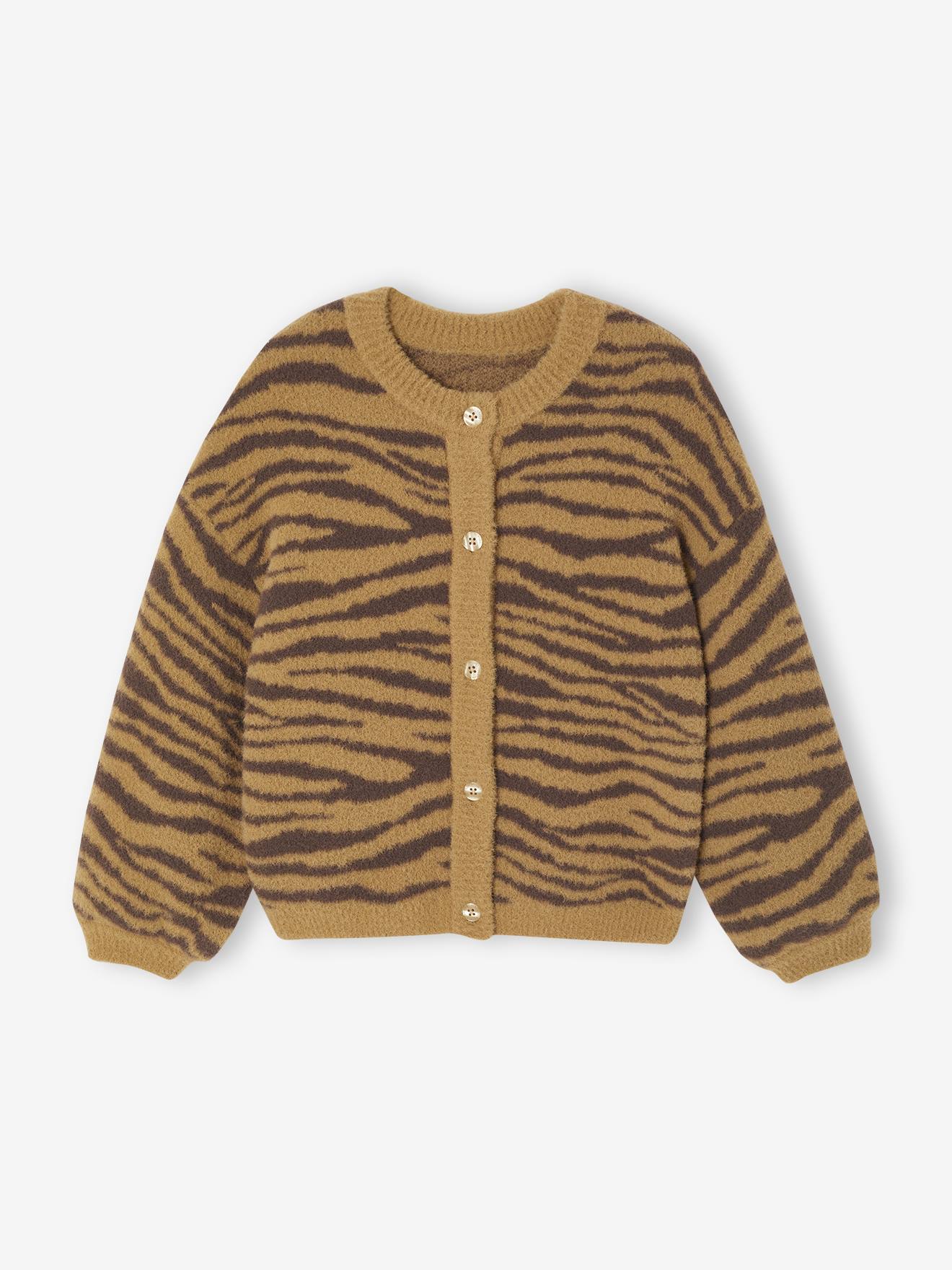Flauschige Mädchen Strickjacke mit Tiermuster zebra