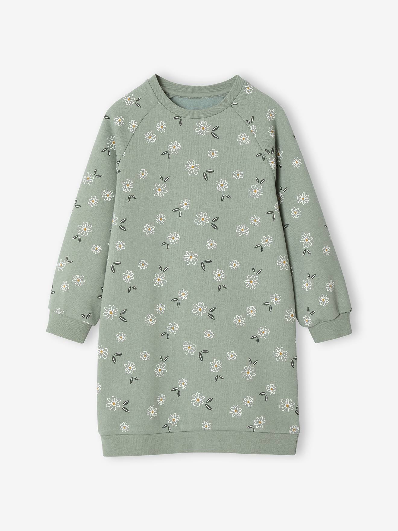 Vertbaudet Mädchen Sweatkleid Mit Blumen Salbei Salbeigrün 92/98