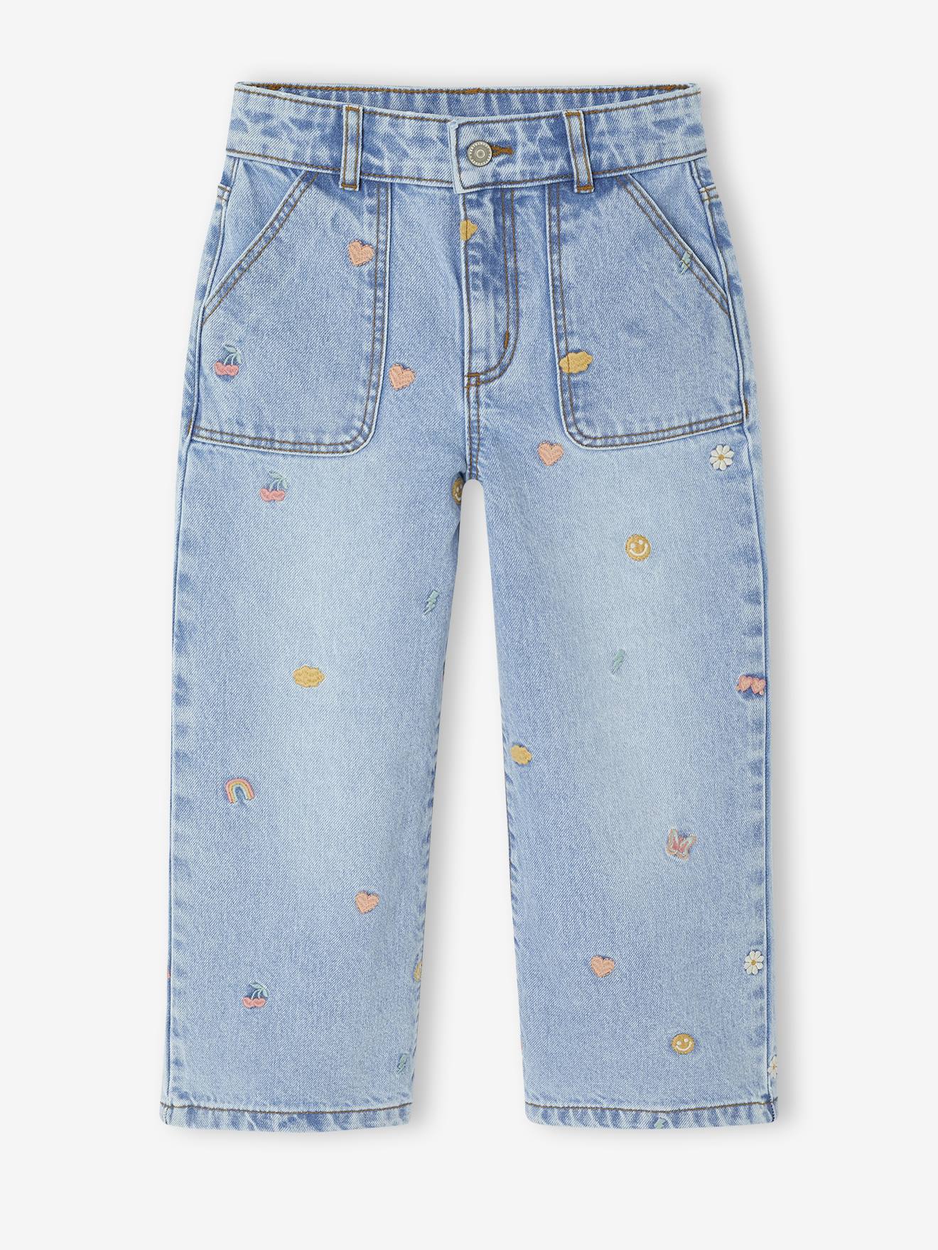 Thumbnail - Weite Mädchen Jeans mit Stickereien helles