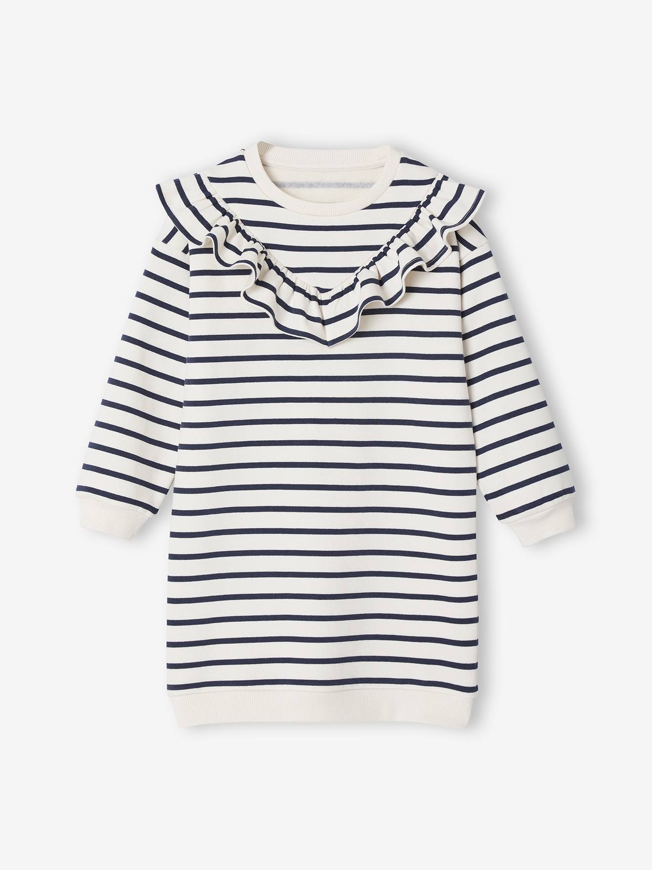 Mädchen Kleid aus weicher Sweatware mit Recycling-Polyester wollweiß Gr. 128 von vertbaudet