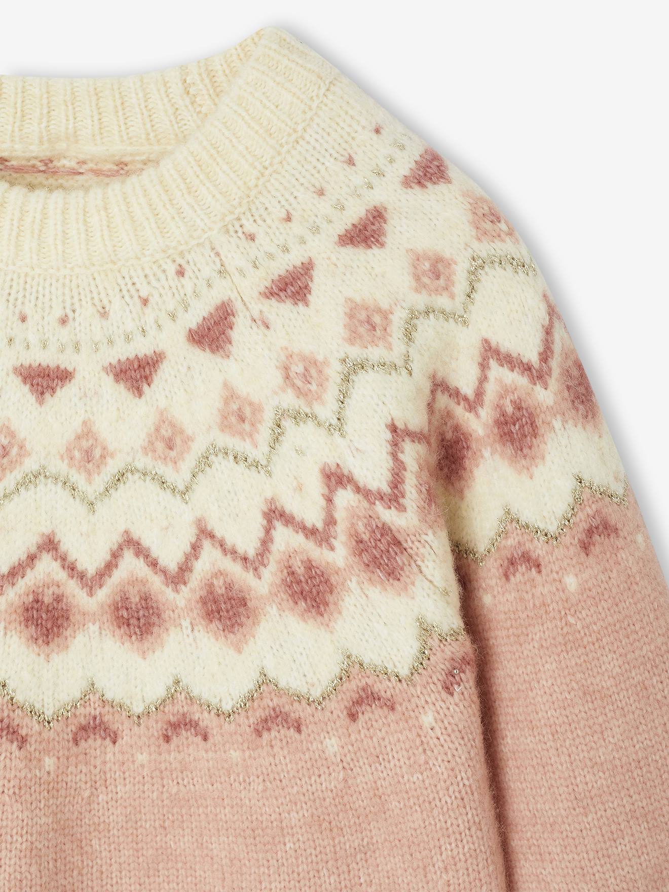Thumbnail - Mädchen Jacquard-Strickkleid pudrig