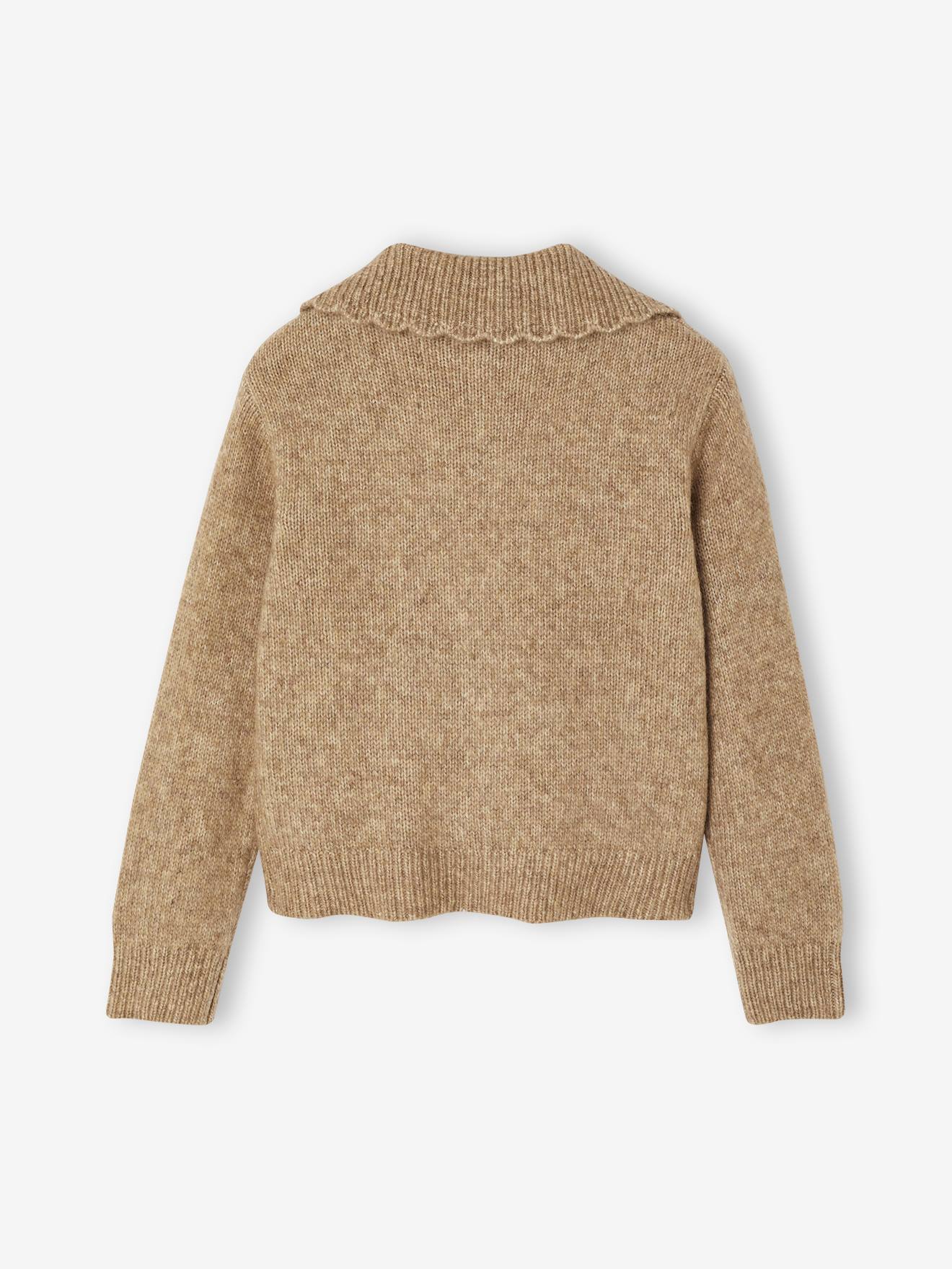 Thumbnail - Strickjacke Mädchen mit Lochmuster und Zierschleifen mokka