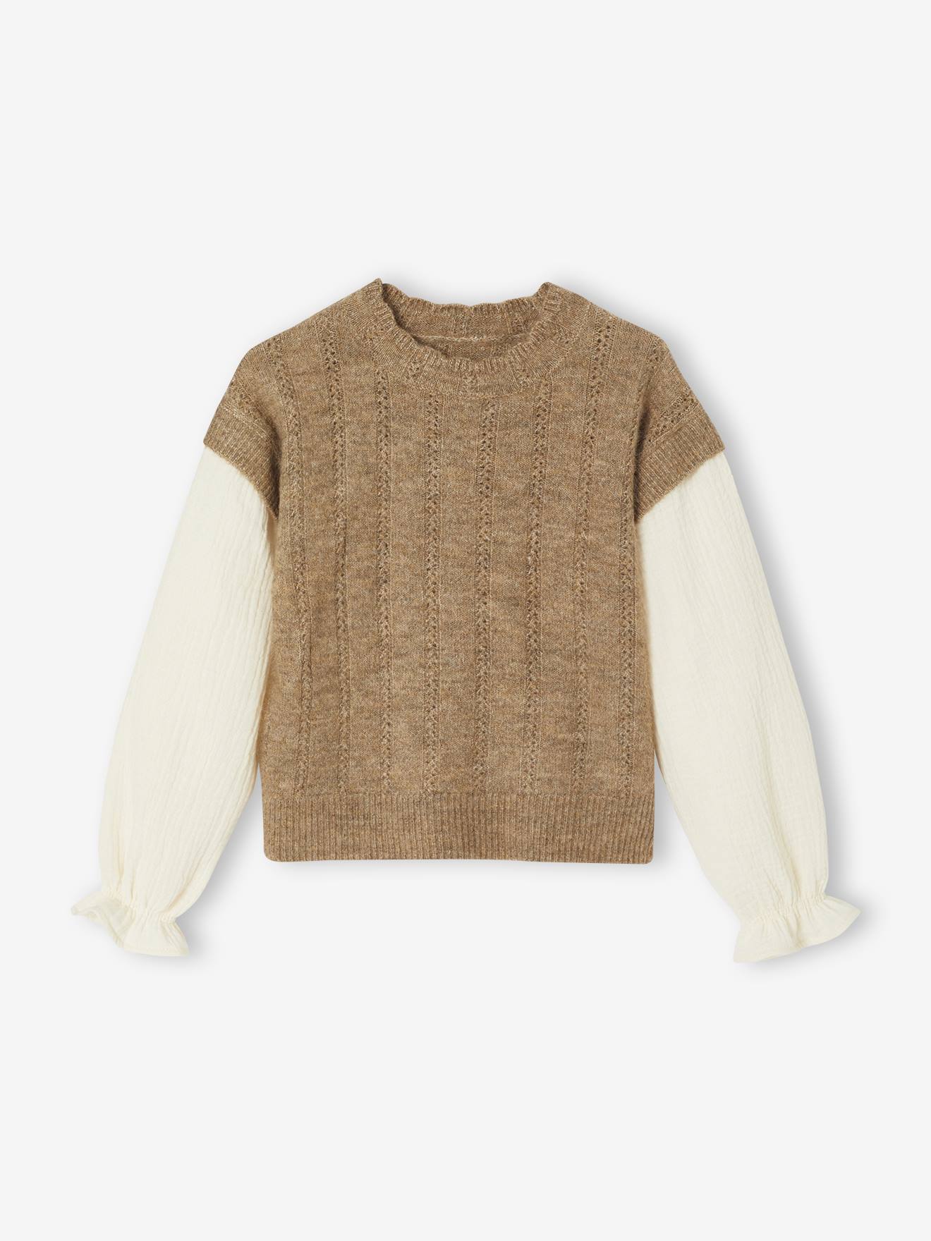 Mädchen 2-in-1-Pullover, Ajourstrick camel Gr. 86 von vertbaudet