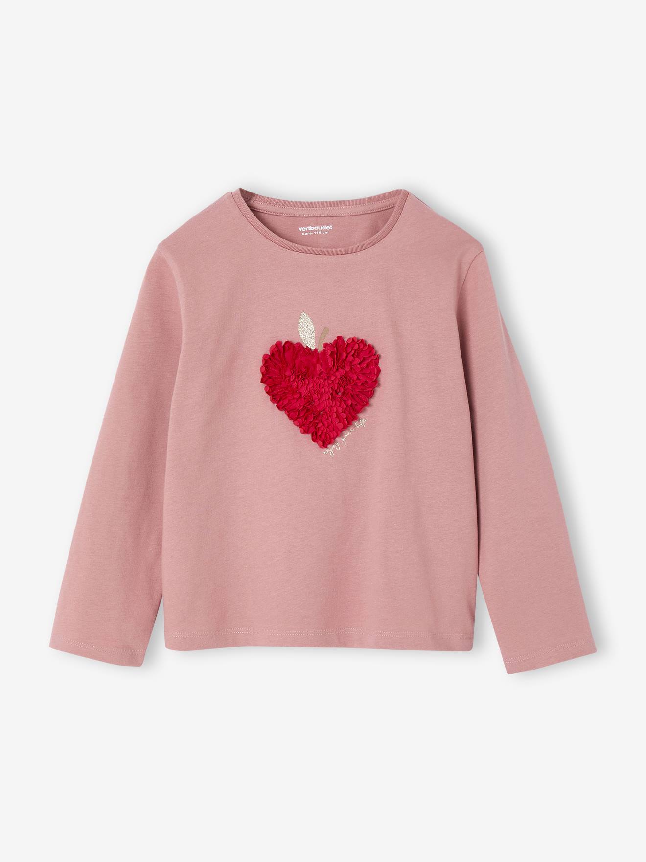 Mädchen T-Shirt mit Relief-Herz blush Gr. 86 von vertbaudet