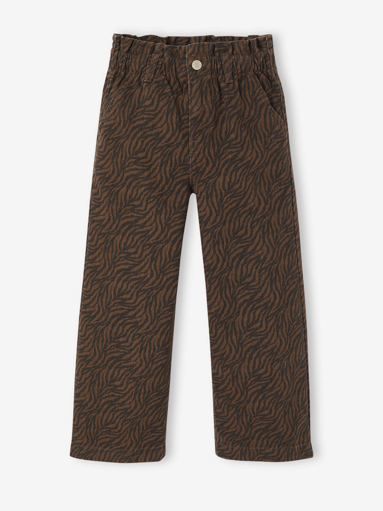 Thumbnail - Weite Mädchen Paperbag-Hose mit Leopardenmuster schokolade