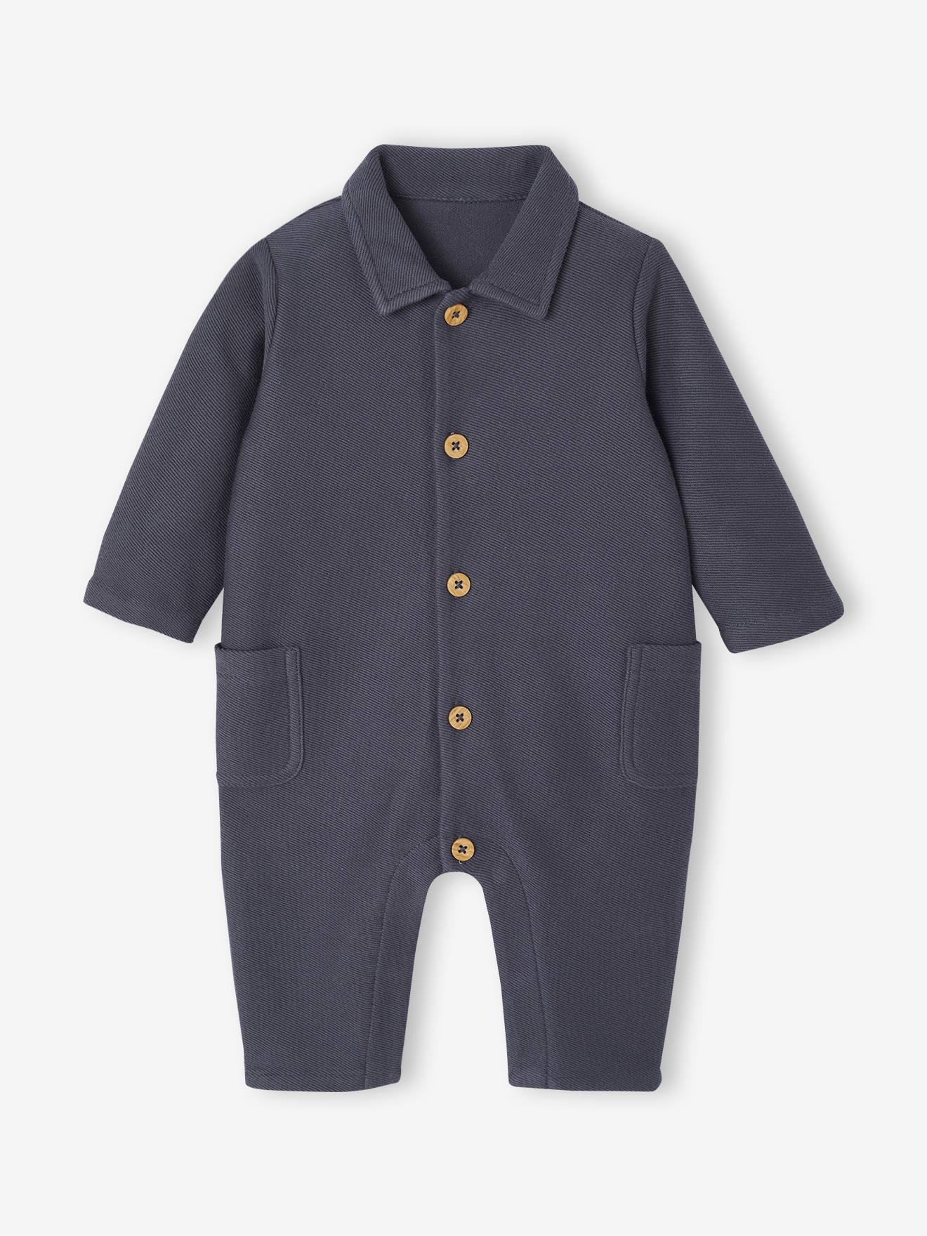 Baby Overall mit Hemdkragen schieferblau Gr. 56 von vertbaudet