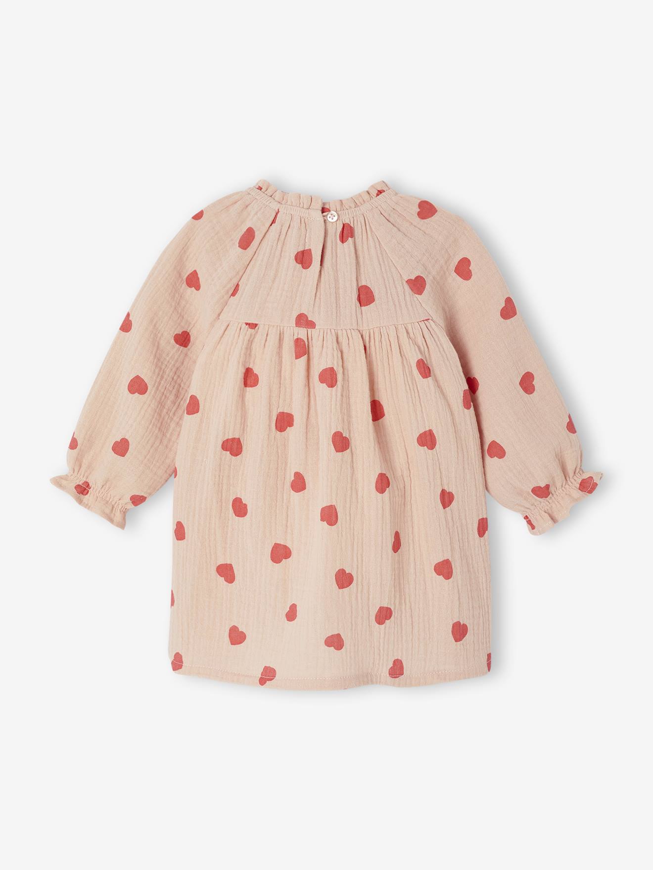 Thumbnail - Baby Musselin-Kleid mit Herzen pudrig