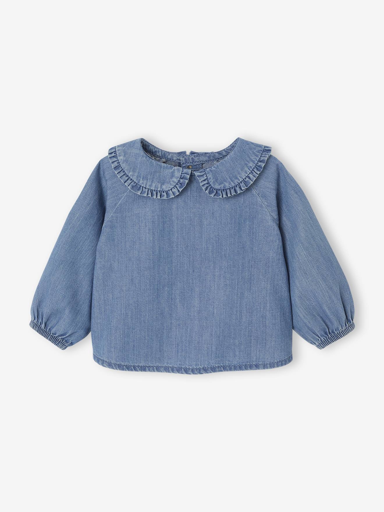 Baby Langarm-Jeansbluse mit gerüschtem Kragen