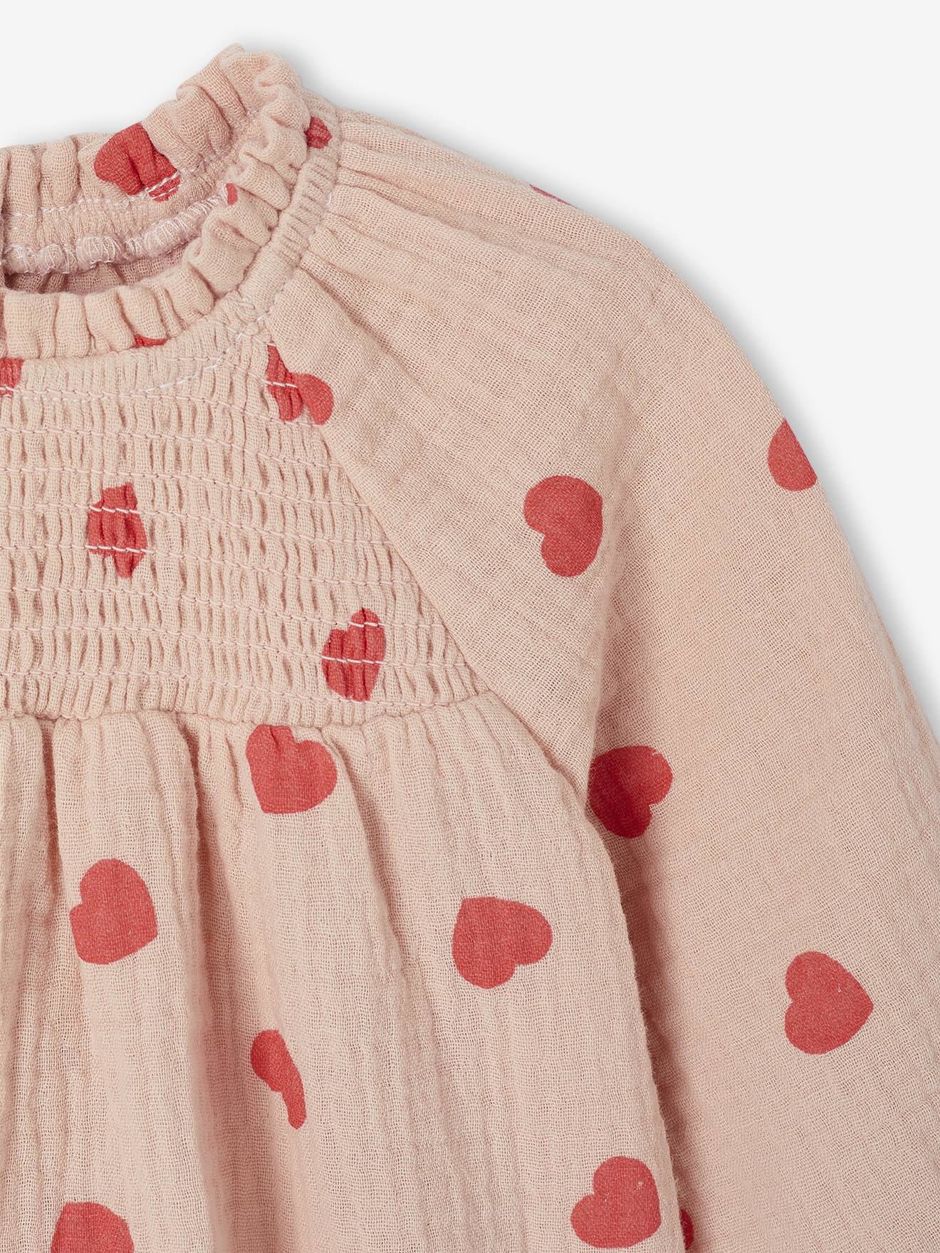 Thumbnail - Baby Musselin-Kleid mit Herzen pudrig