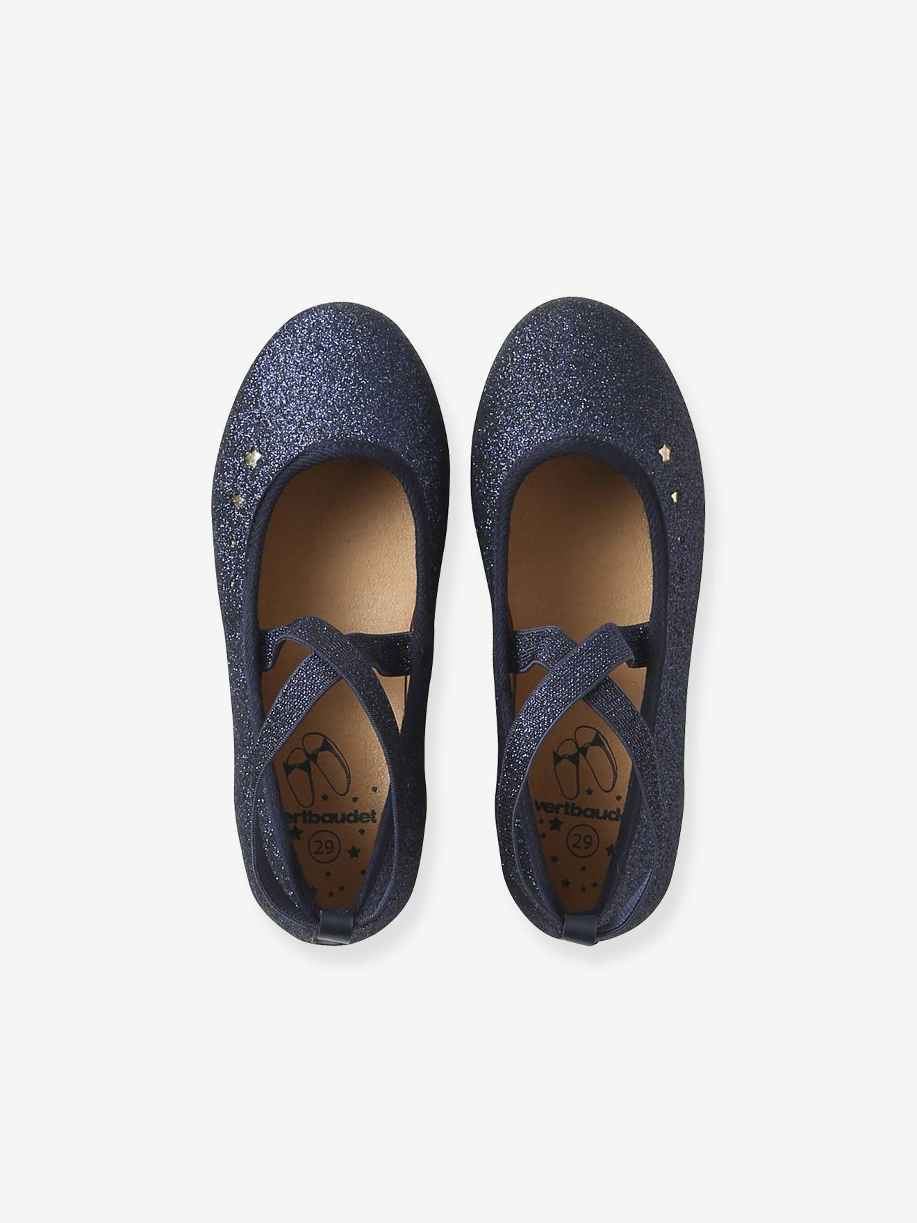 Thumbnail - Mädchen Glitzer-Ballerinas mit überkreuztem Gummi-Riemchen
