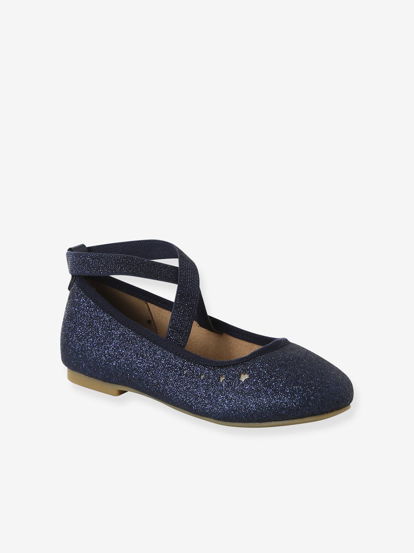 Mädchen Glitzer-Ballerinas mit überkreuztem Gummi-Riemchen