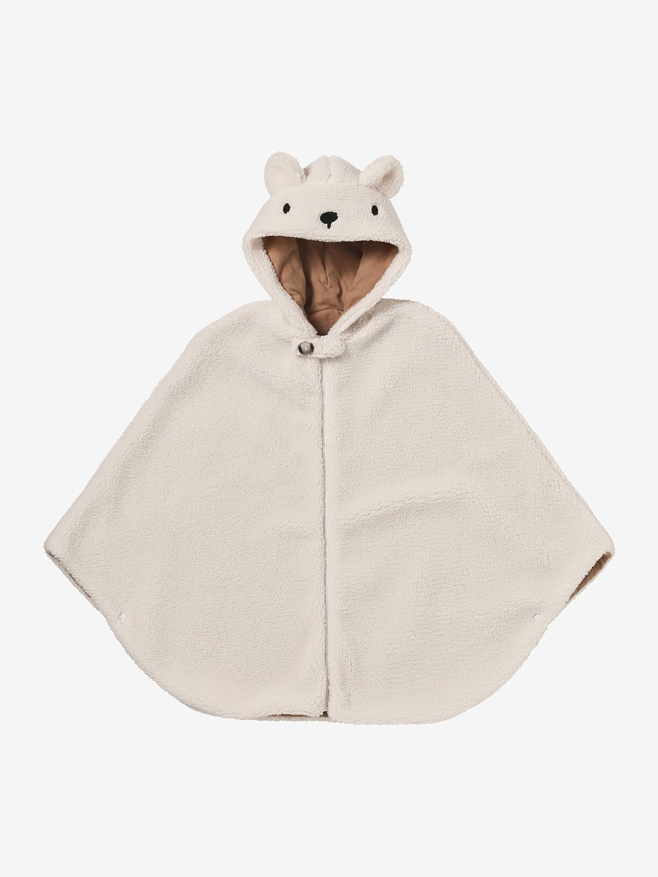 Vertbaudet Baby Poncho Mit Kapuze Für Babyschale Wollweiß/Karamell Eisbär Einheitsgröße